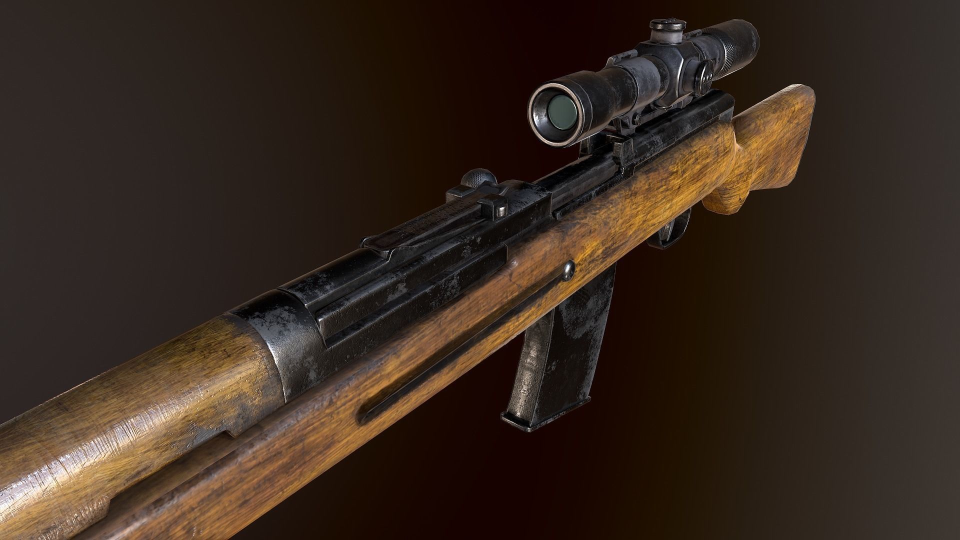 AVS-36 USSR SOVIET WW2 RIFLE WTH SCOPE PBR Low-poly 3D model_5