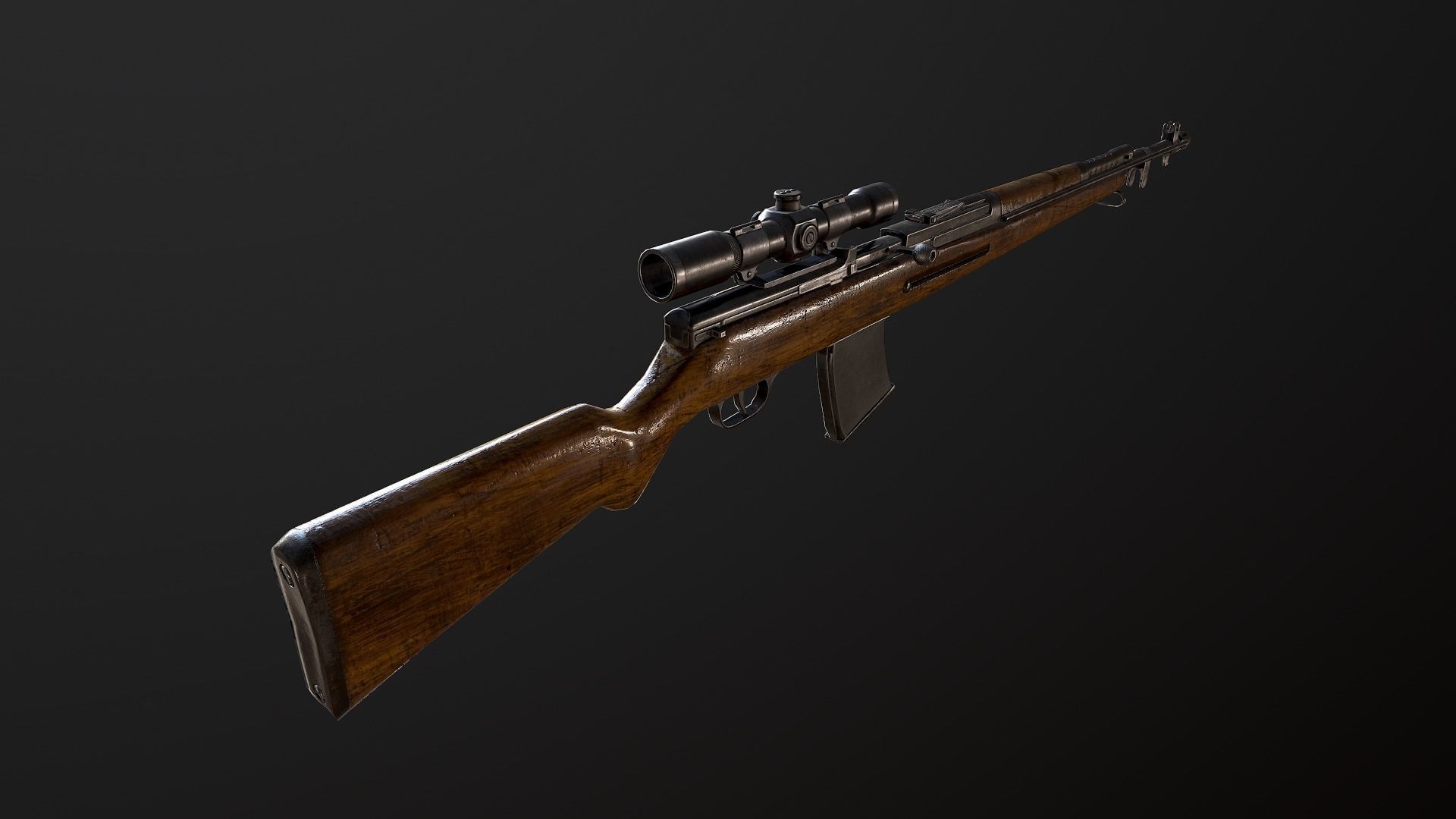 AVS-36 USSR SOVIET WW2 RIFLE WTH SCOPE PBR Low-poly 3D model_3