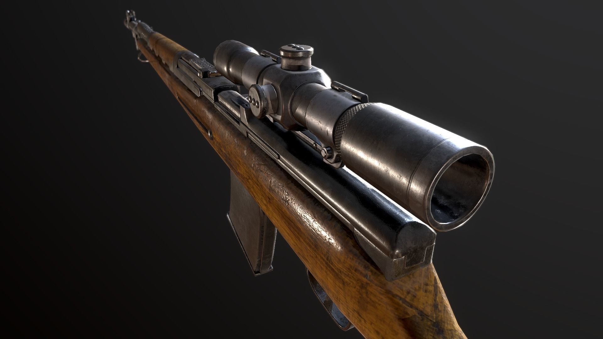 AVS-36 USSR SOVIET WW2 RIFLE WTH SCOPE PBR Low-poly 3D model_11
