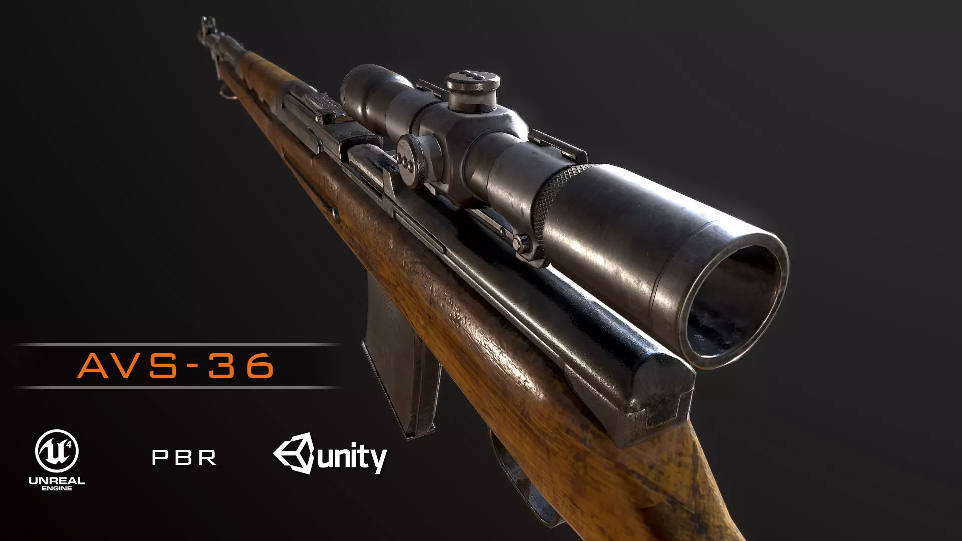 AVS-36 USSR SOVIET WW2 RIFLE WTH SCOPE PBR Low-poly 3D model_0