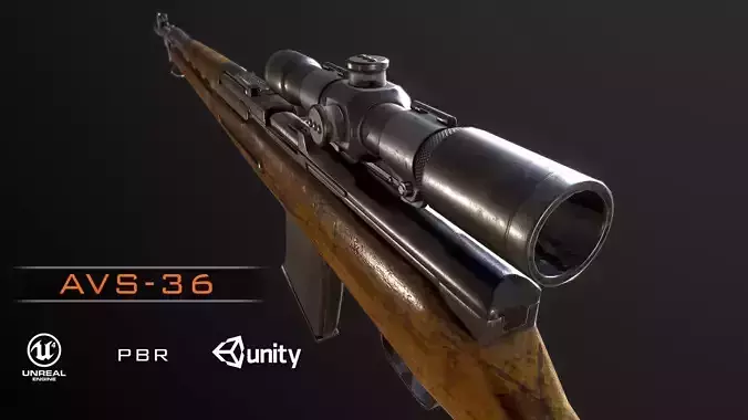 AVS-36 USSR SOVIET WW2 RIFLE WTH SCOPE PBR Low-poly 3D model