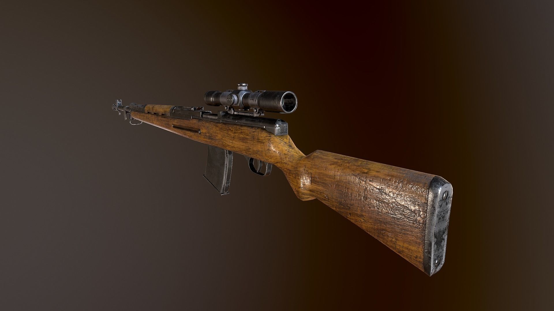 AVS-36 USSR SOVIET WW2 RIFLE WTH SCOPE PBR Low-poly 3D model_8