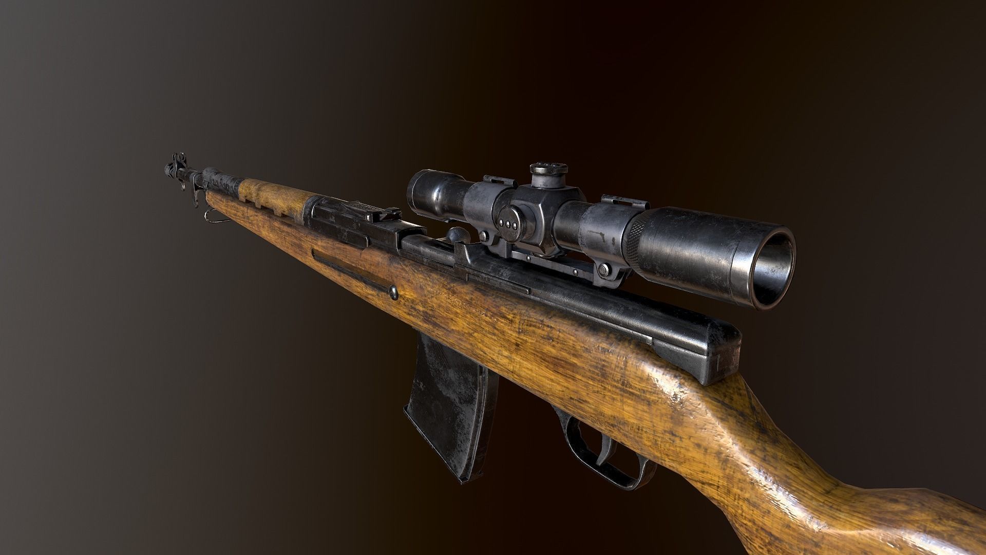 AVS-36 USSR SOVIET WW2 RIFLE WTH SCOPE PBR Low-poly 3D model_7