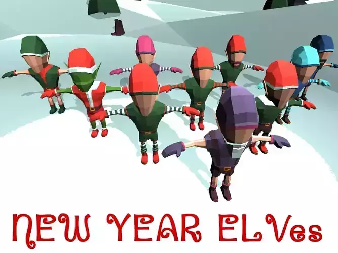 New Yers Elves Low Poly Cartoon Pack Free low-poly 3D model
