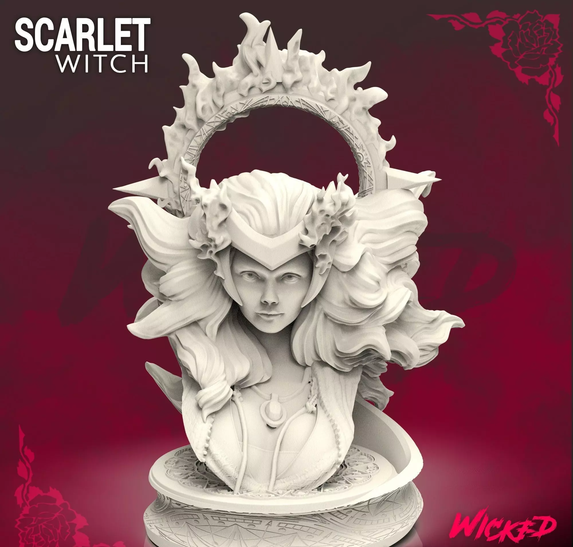 Wicked Marvel Scarlet Witch Bust STLs ready for printing 3D print model_0