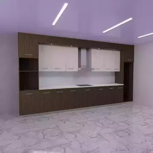 kitchen set with cabinets and marble counter tops