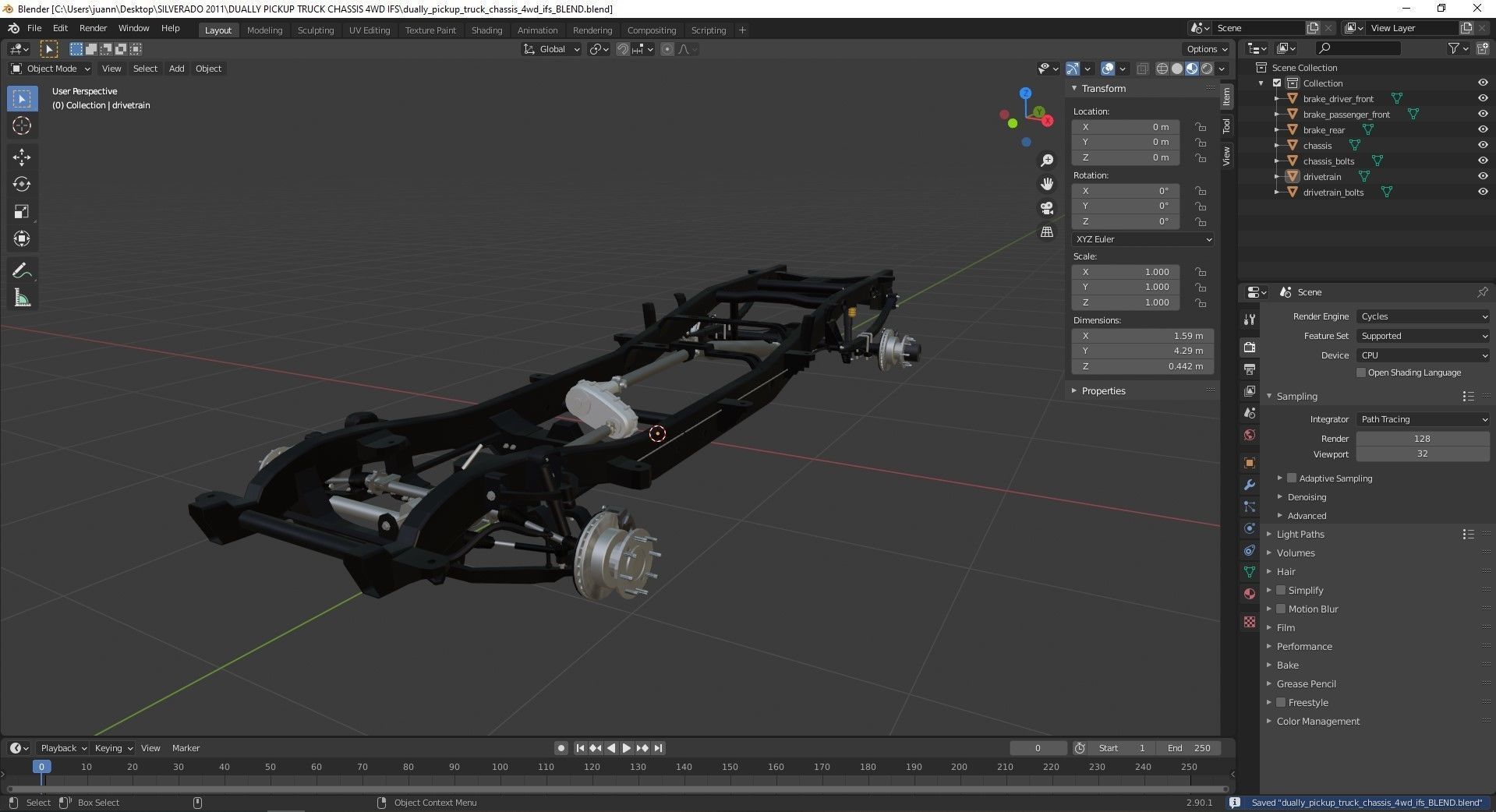 DUALLY PICKUP TRUCK CHASSIS 4WD IFS 3D model_11