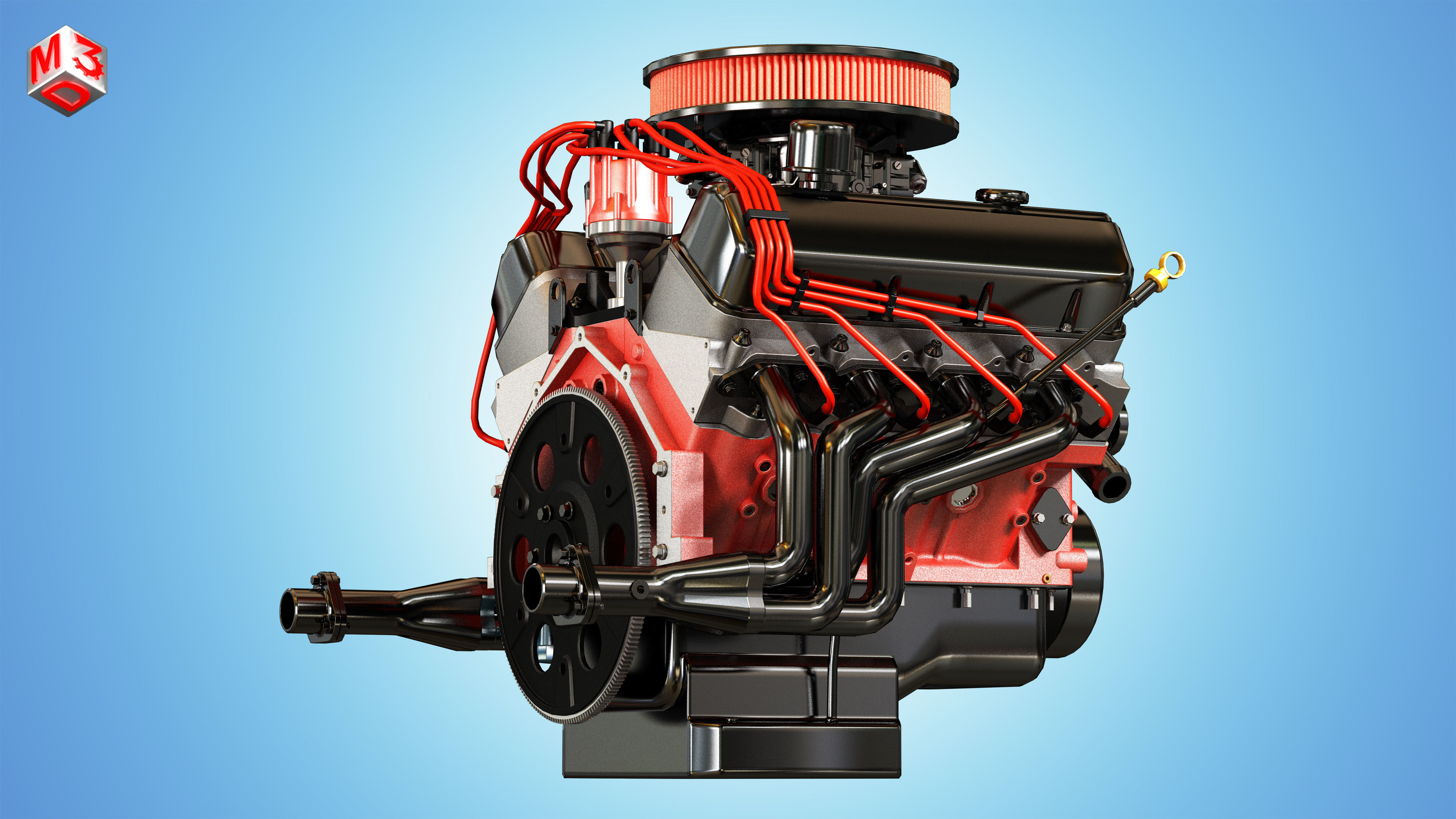 Muscle Car Engine - V8 Muscle Engine Two Low-poly 3D model_8