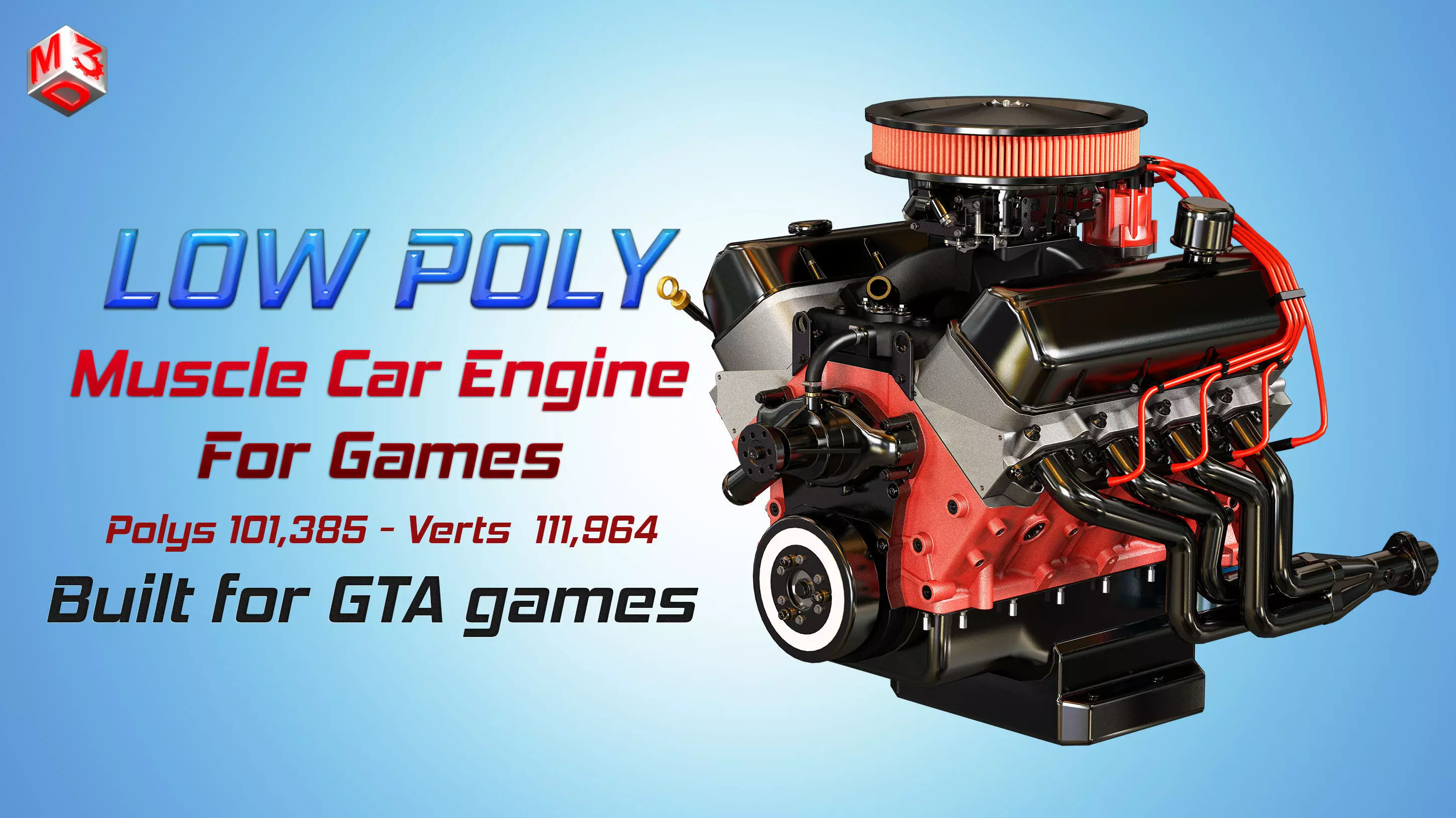 Muscle Car Engine - V8 Muscle Engine Two Low-poly 3D model_0