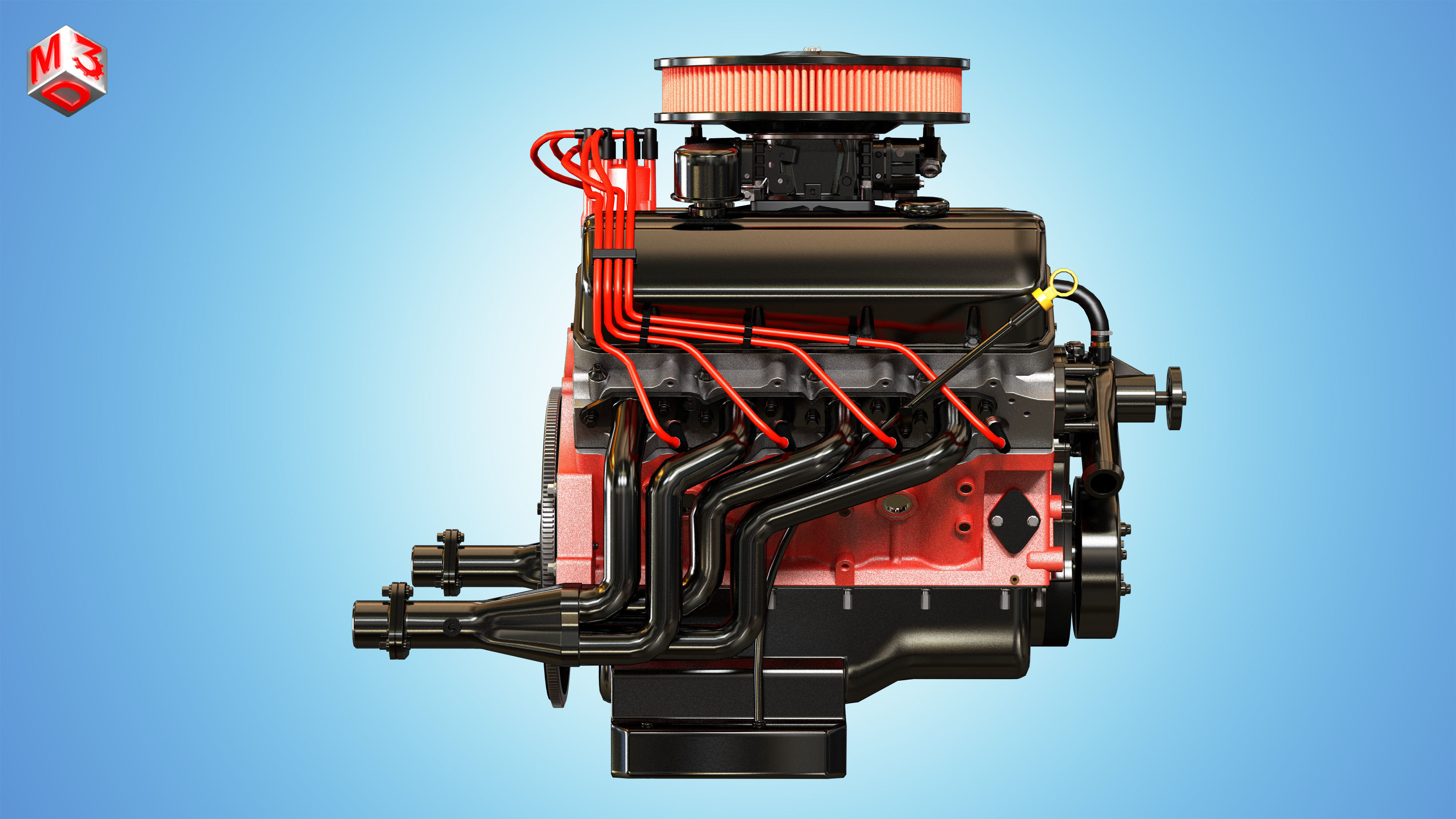 Muscle Car Engine - V8 Muscle Engine Two Low-poly 3D model_6