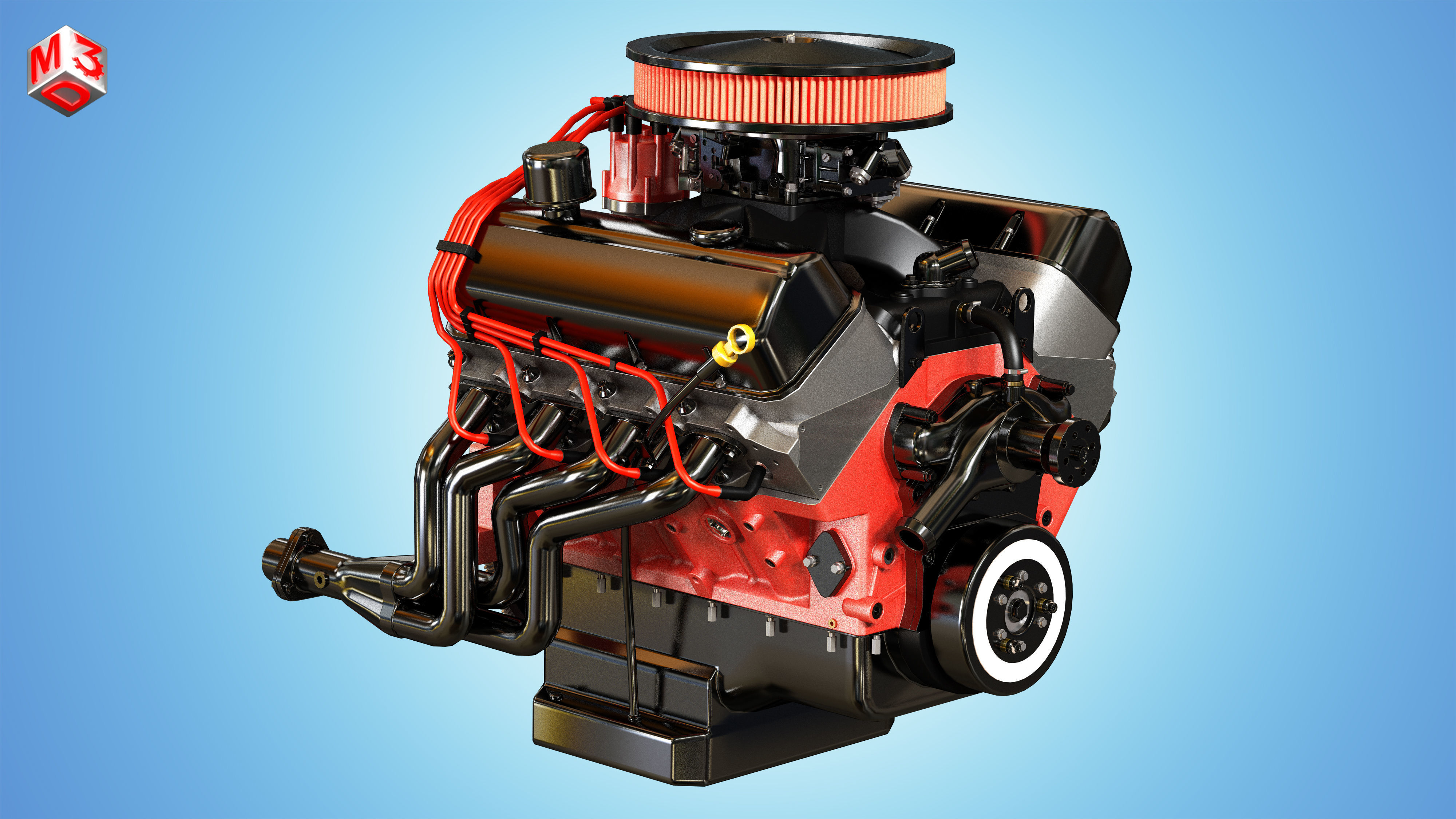Muscle Car Engine - V8 Muscle Engine Two Low-poly 3D model_3