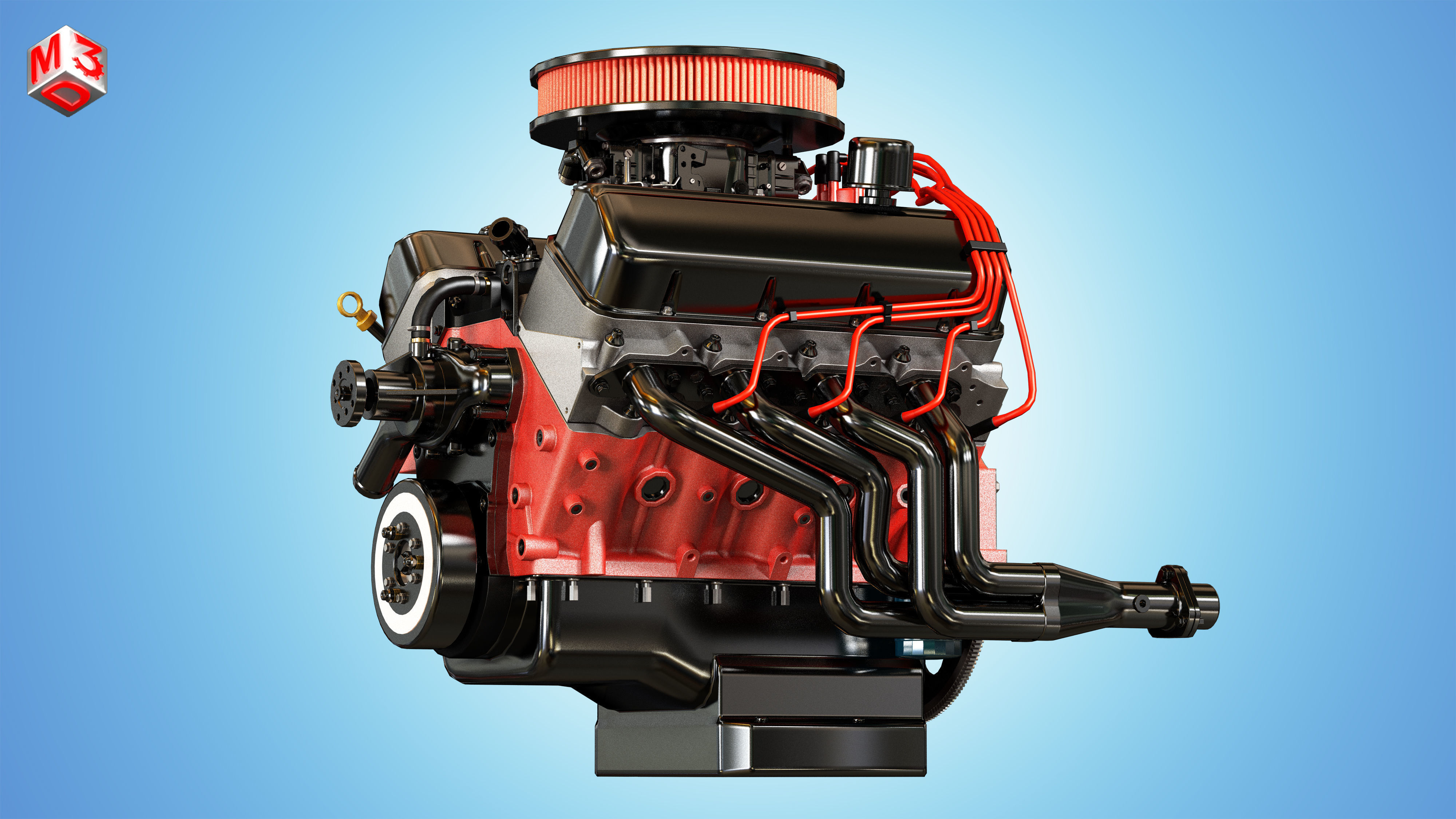 Muscle Car Engine - V8 Muscle Engine Two Low-poly 3D model_7