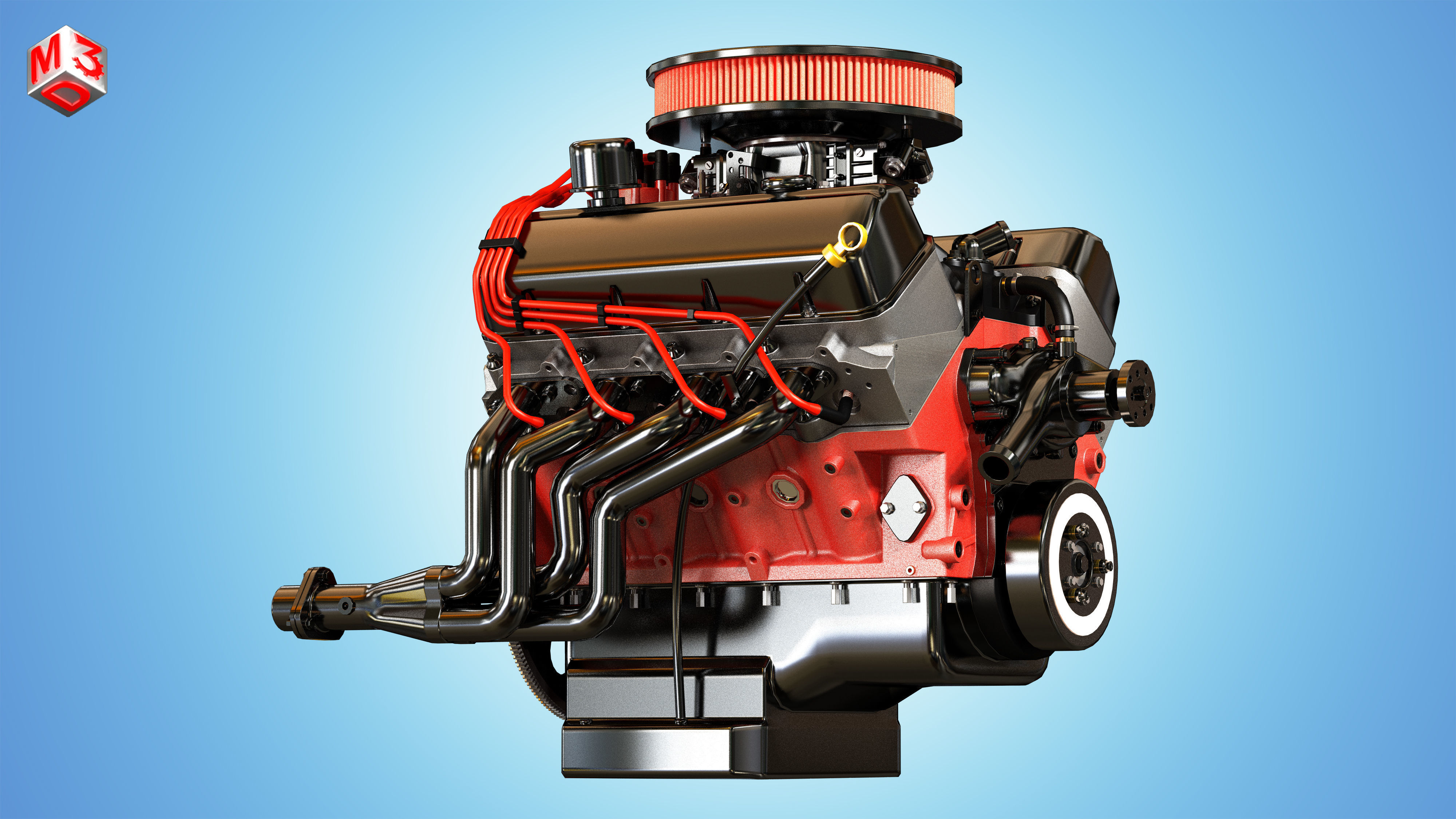 Muscle Car Engine - V8 Muscle Engine Two Low-poly 3D model_9