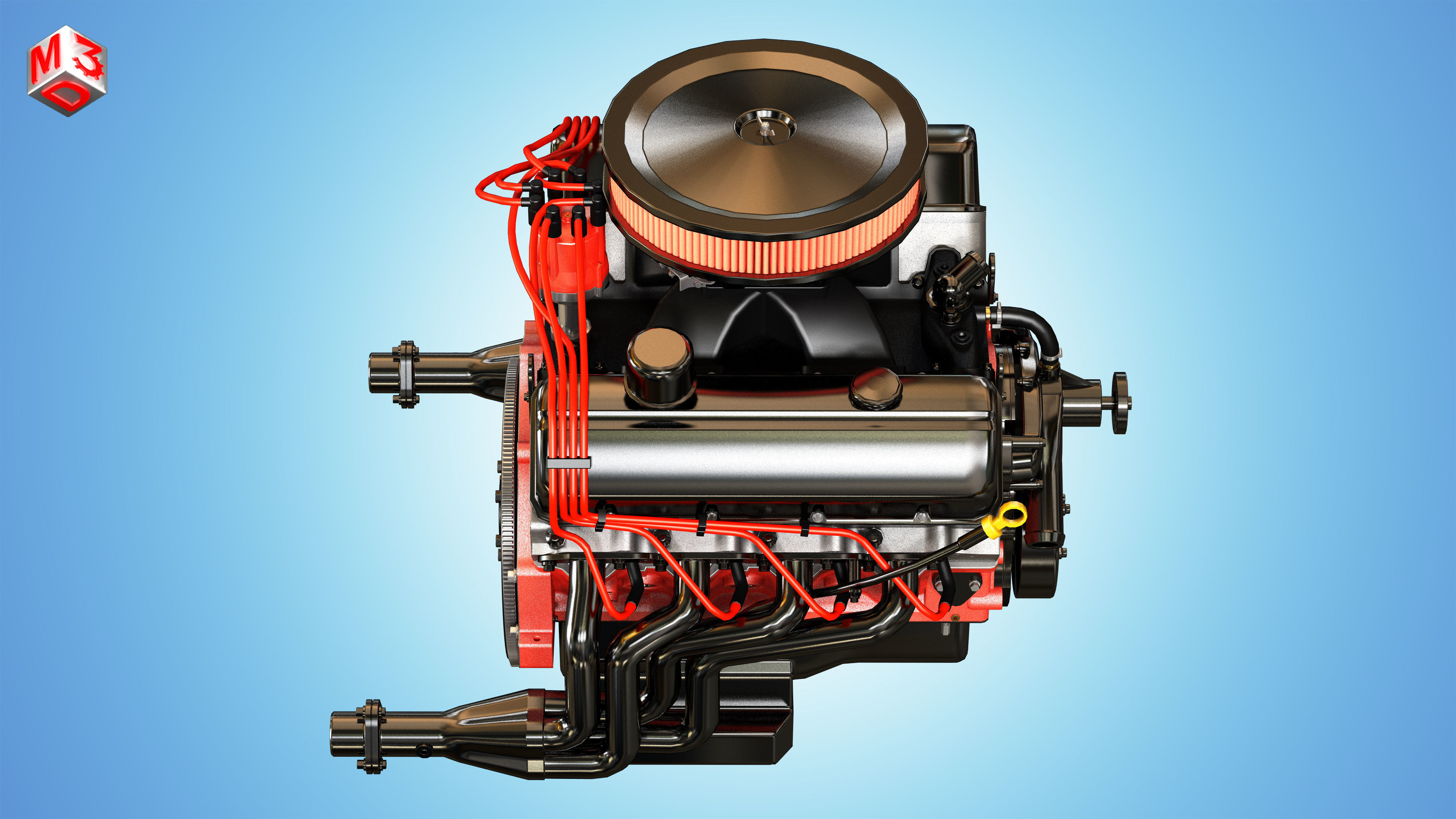 Muscle Car Engine - V8 Muscle Engine Two Low-poly 3D model_12