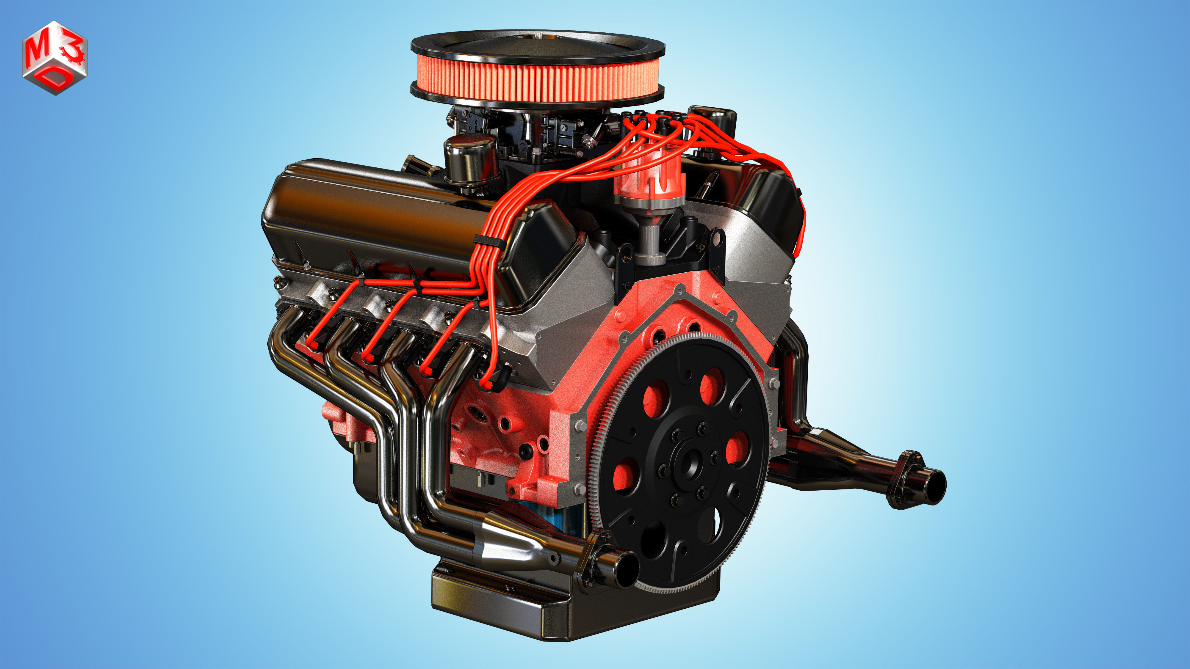 Muscle Car Engine - V8 Muscle Engine Two Low-poly 3D model_4