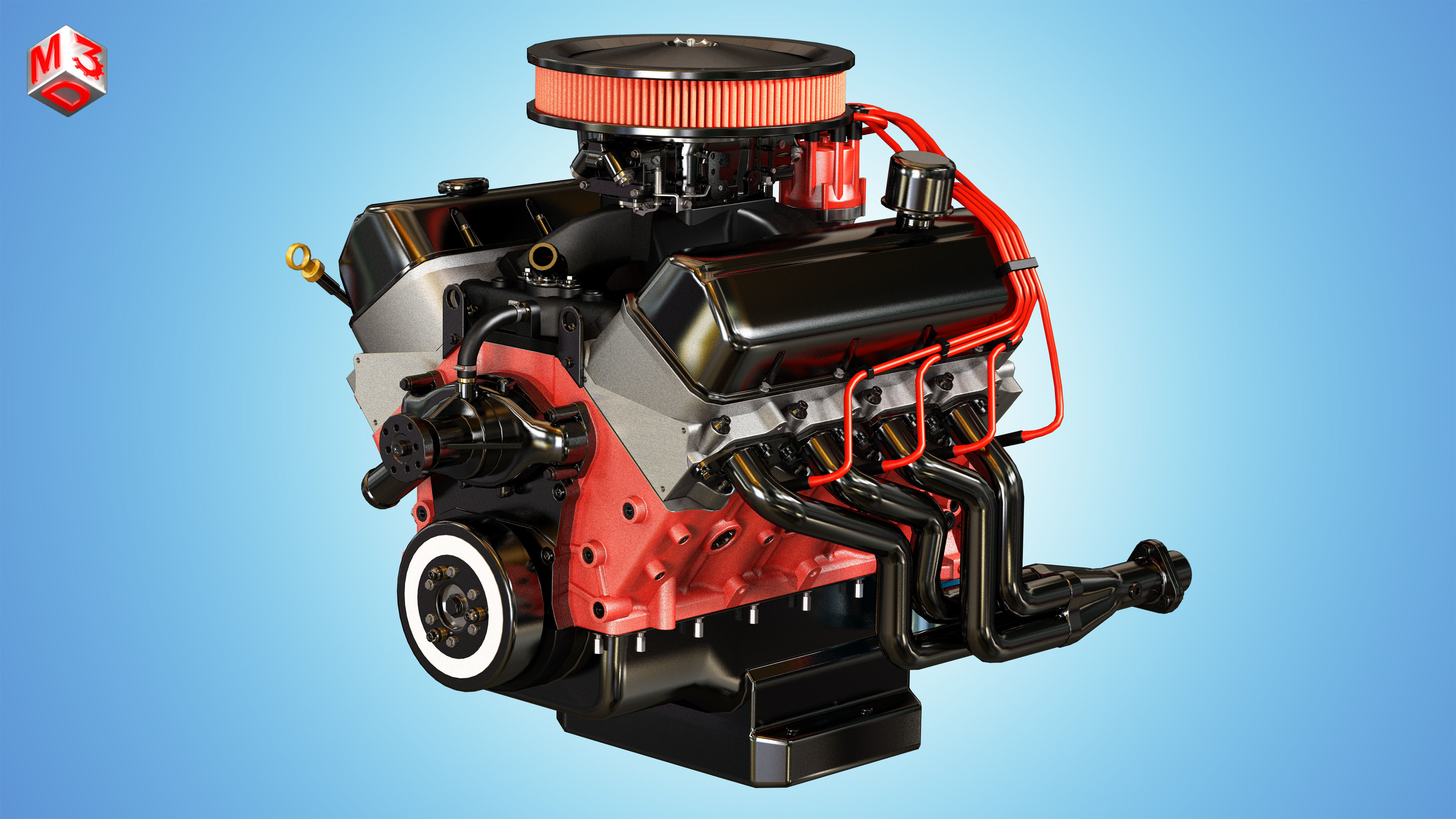Muscle Car Engine - V8 Muscle Engine Two Low-poly 3D model_1