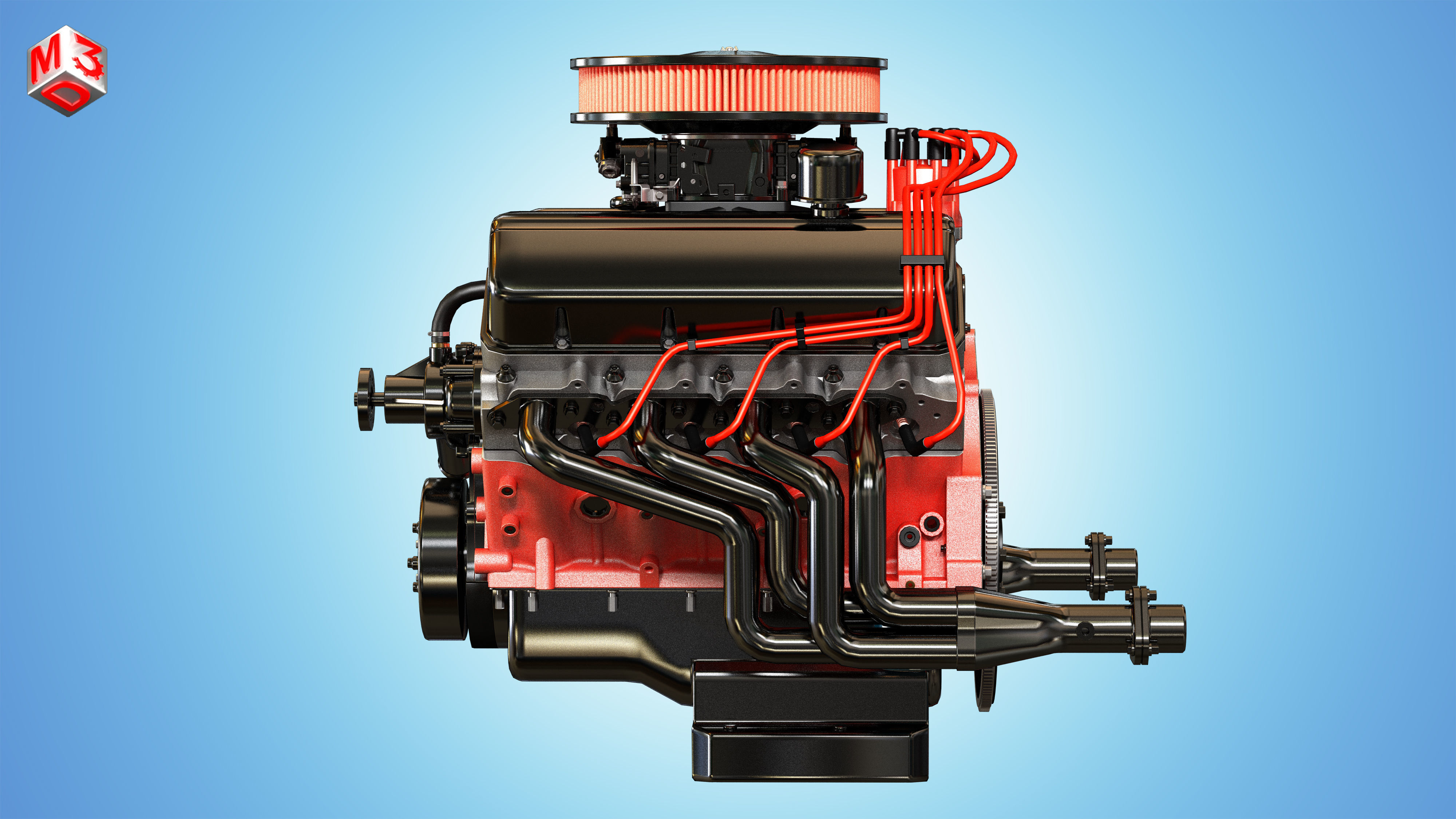 Muscle Car Engine - V8 Muscle Engine Two Low-poly 3D model_5