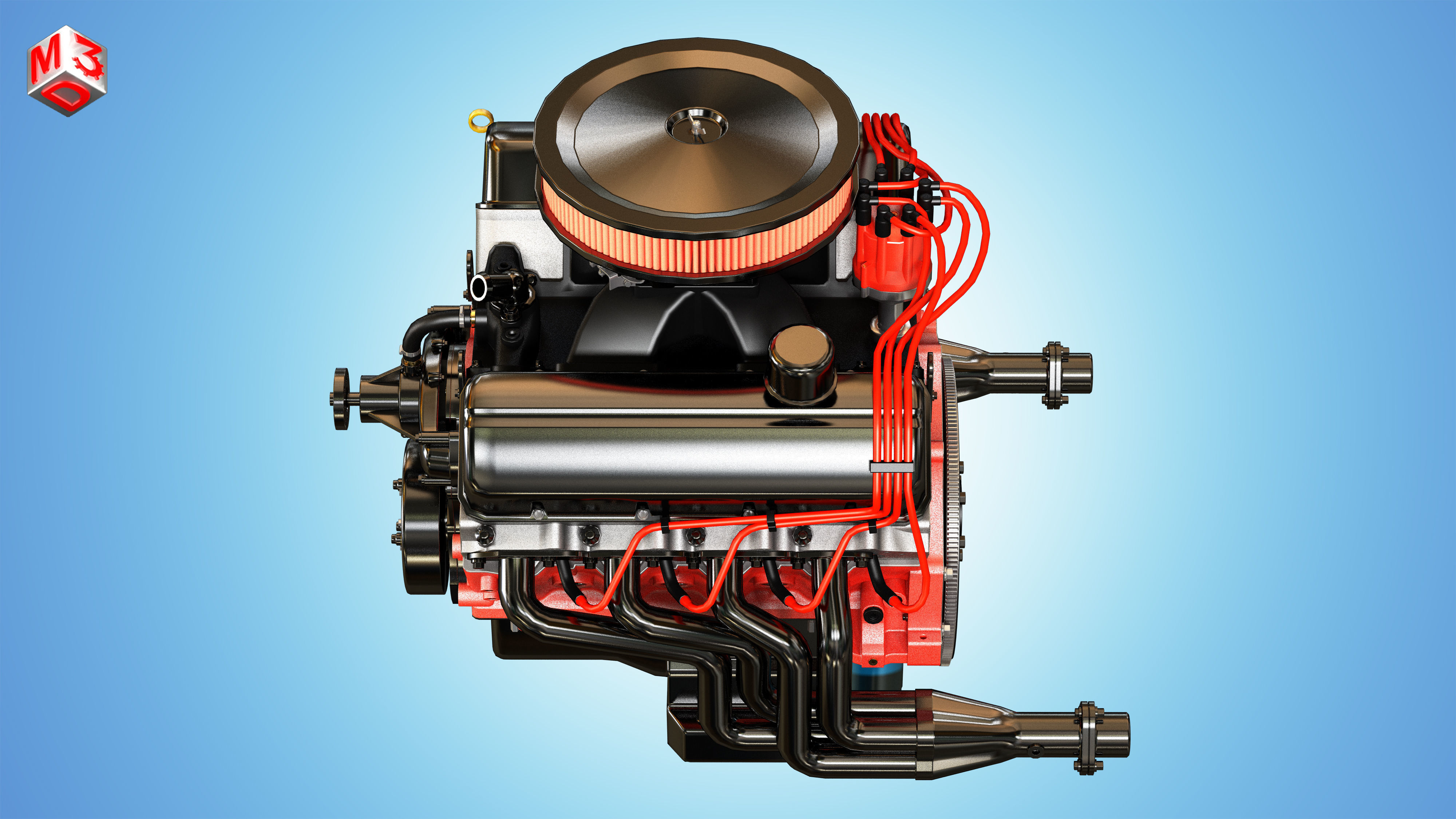 Muscle Car Engine - V8 Muscle Engine Two Low-poly 3D model_11