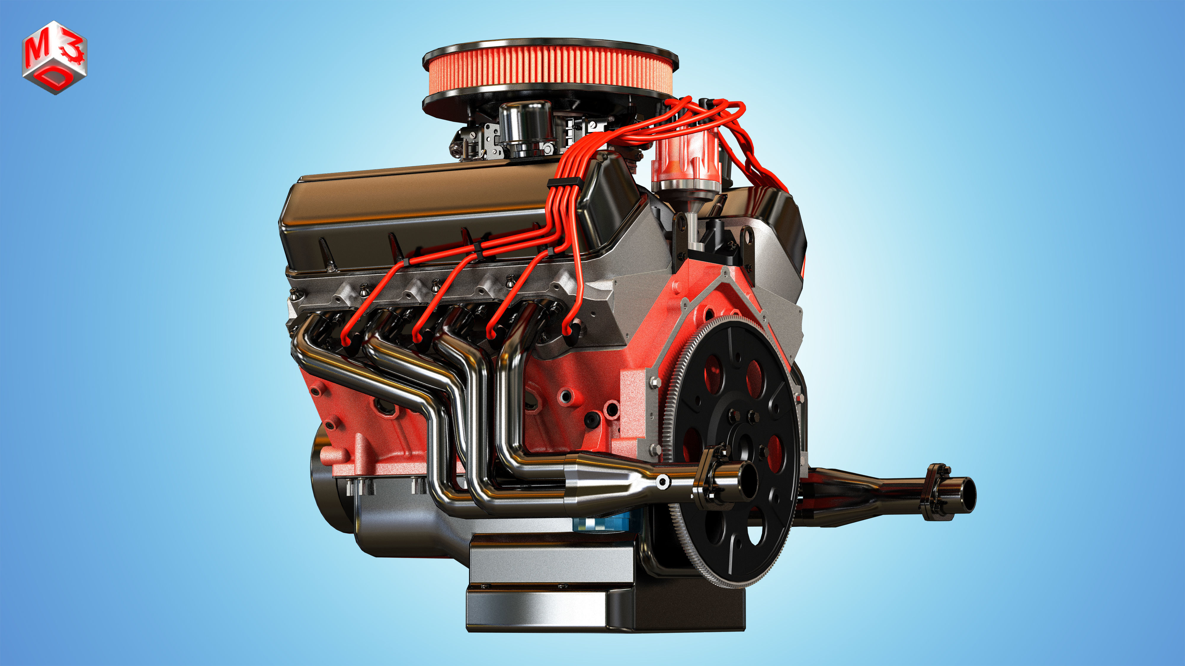 Muscle Car Engine - V8 Muscle Engine Two Low-poly 3D model_10