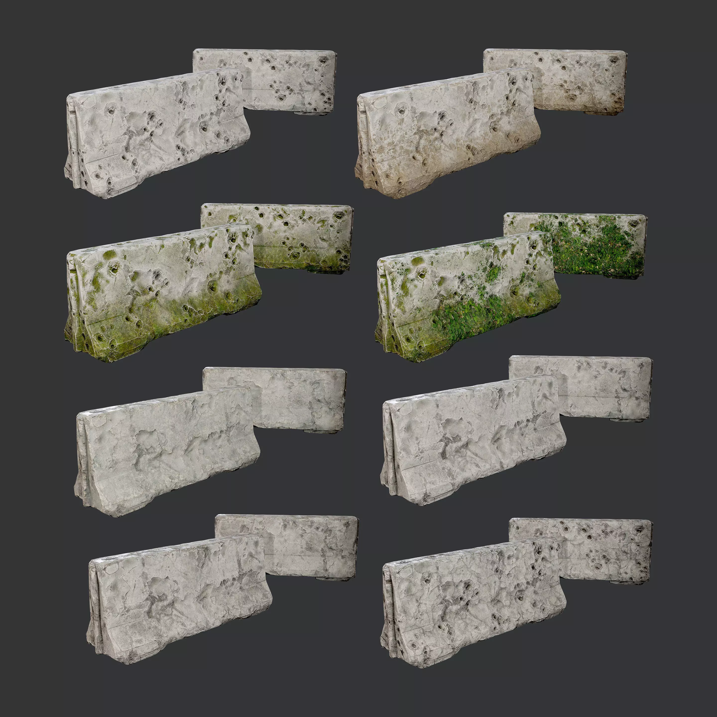 8 Destroyed Concrete Divider Pack Game Ready Low-poly 3D model_0