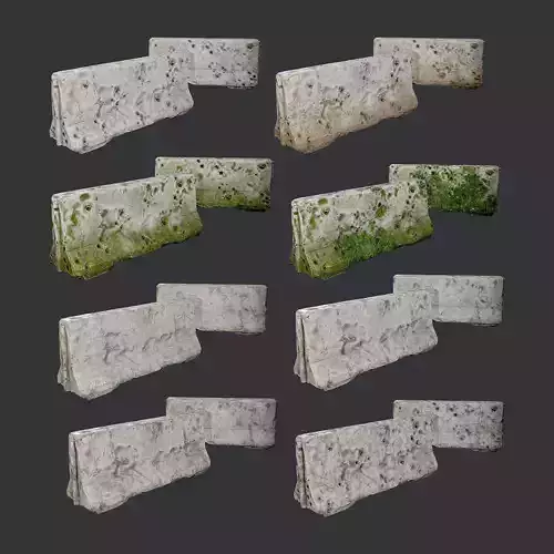 8 Destroyed Concrete Divider Pack Game Ready Low-poly 3D model