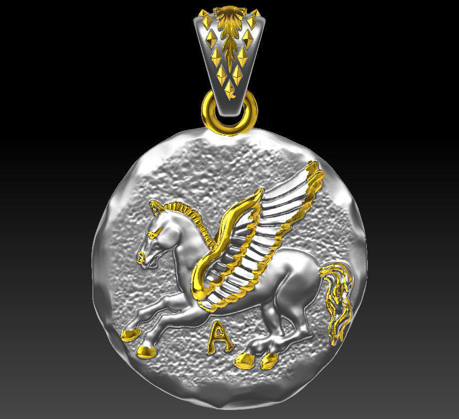 Pendant coin pegasus 3D print model_2
