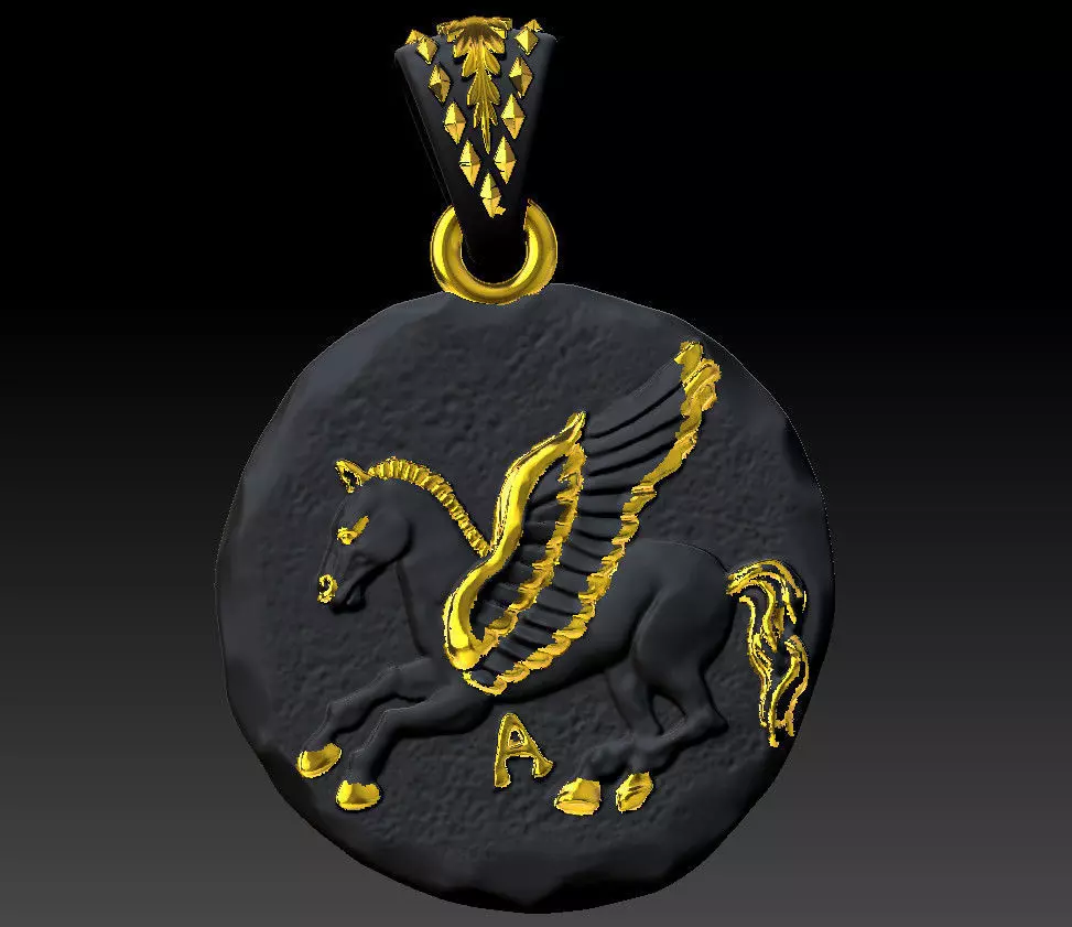 Pendant coin pegasus 3D print model_0
