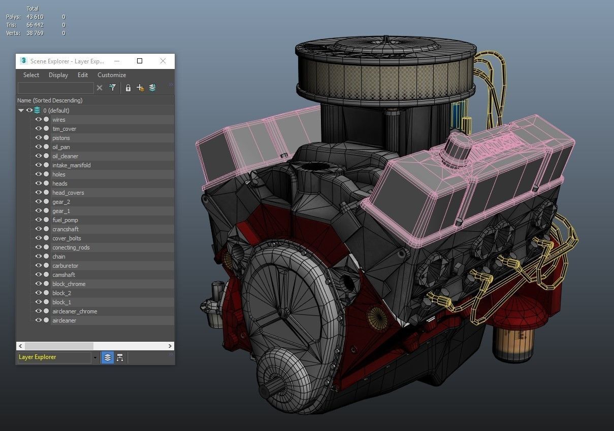 V8 muscle car engine Low-poly 3D model_51