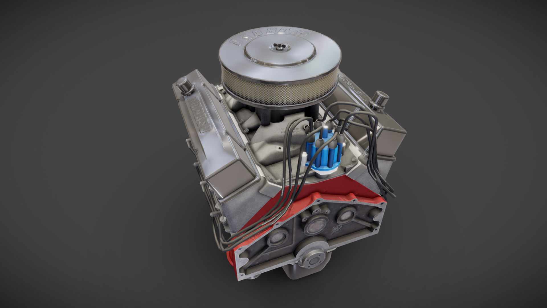 V8 muscle car engine Low-poly 3D model_24