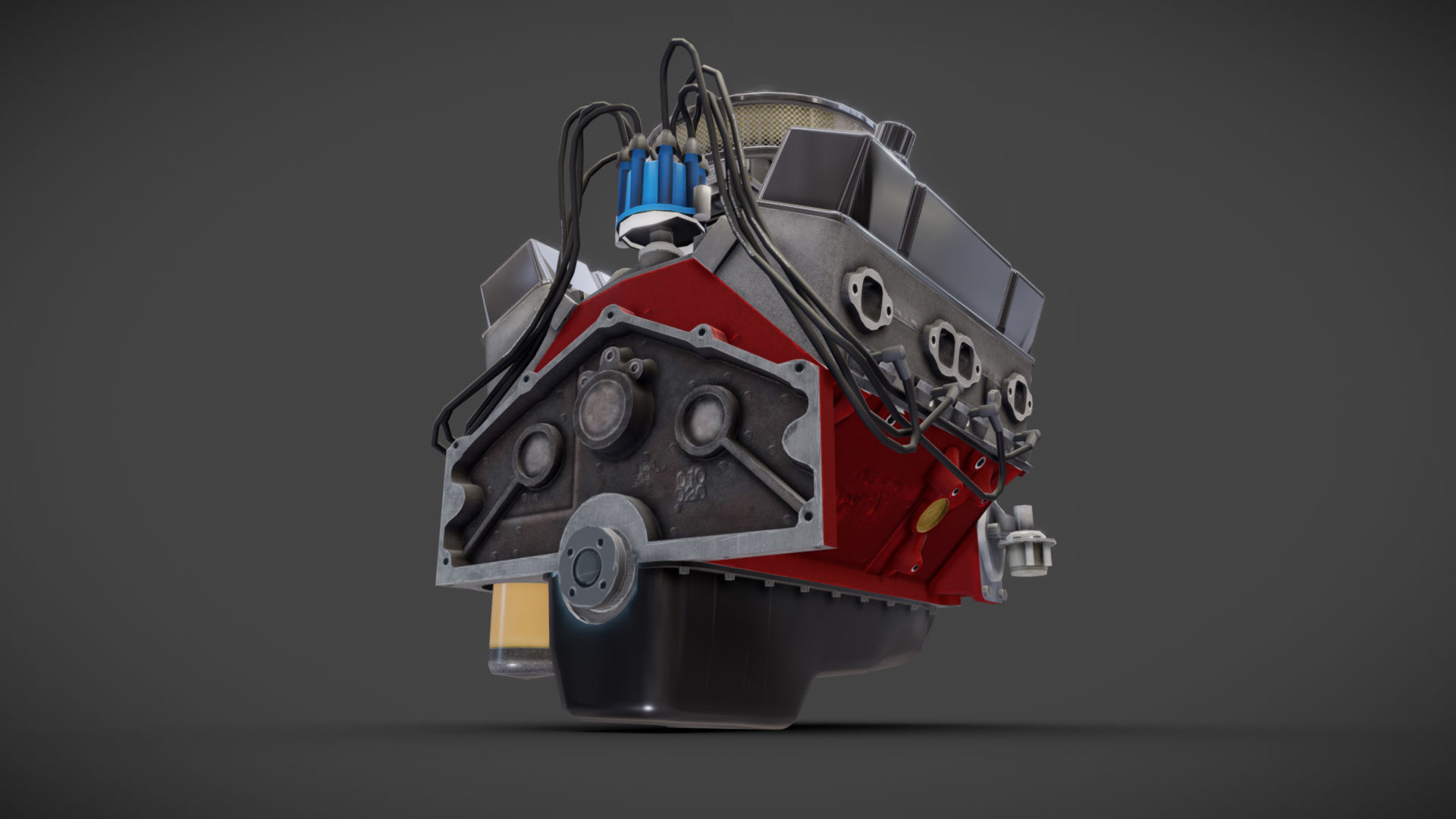 V8 muscle car engine Low-poly 3D model_25