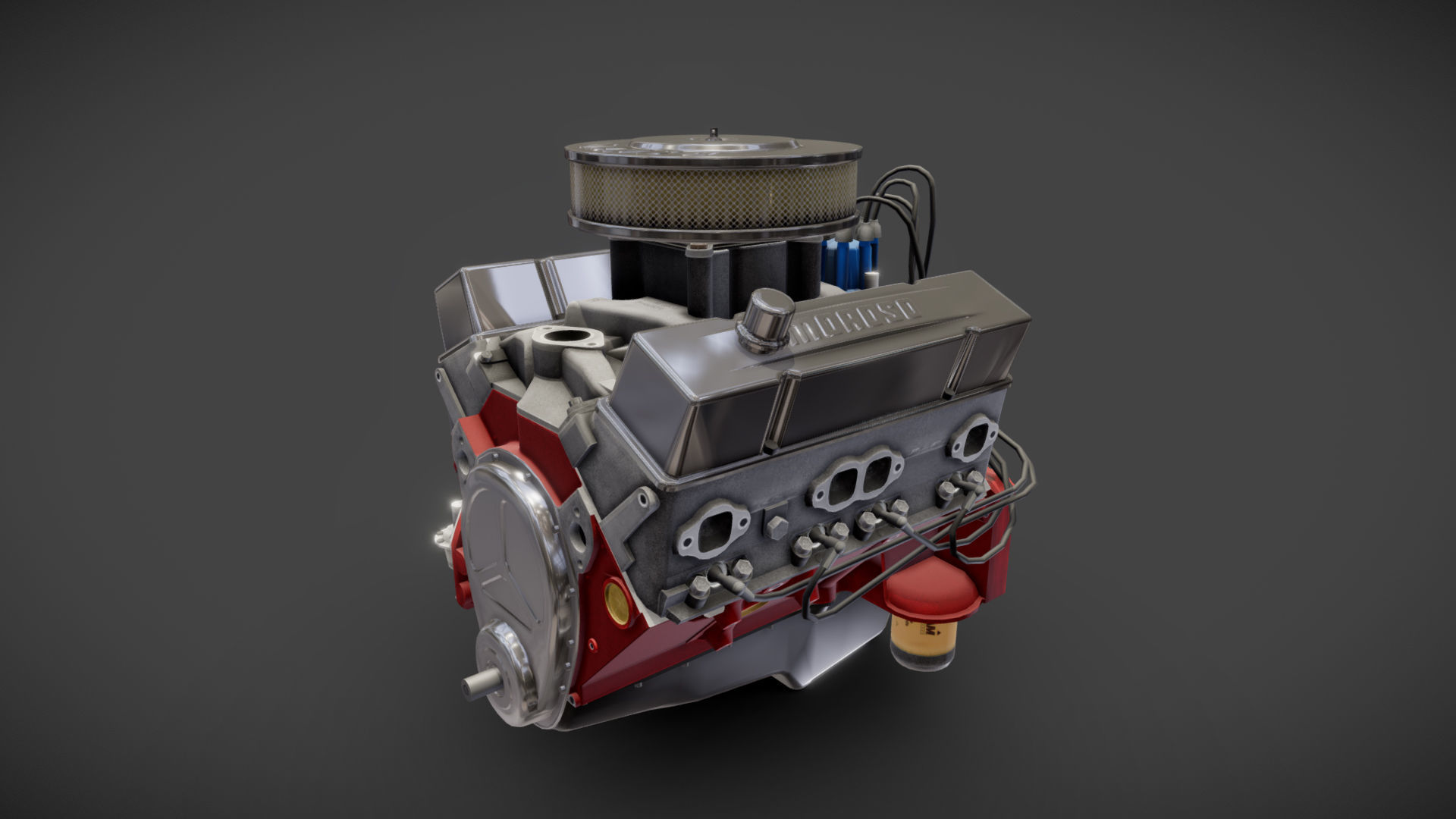 V8 muscle car engine Low-poly 3D model_21