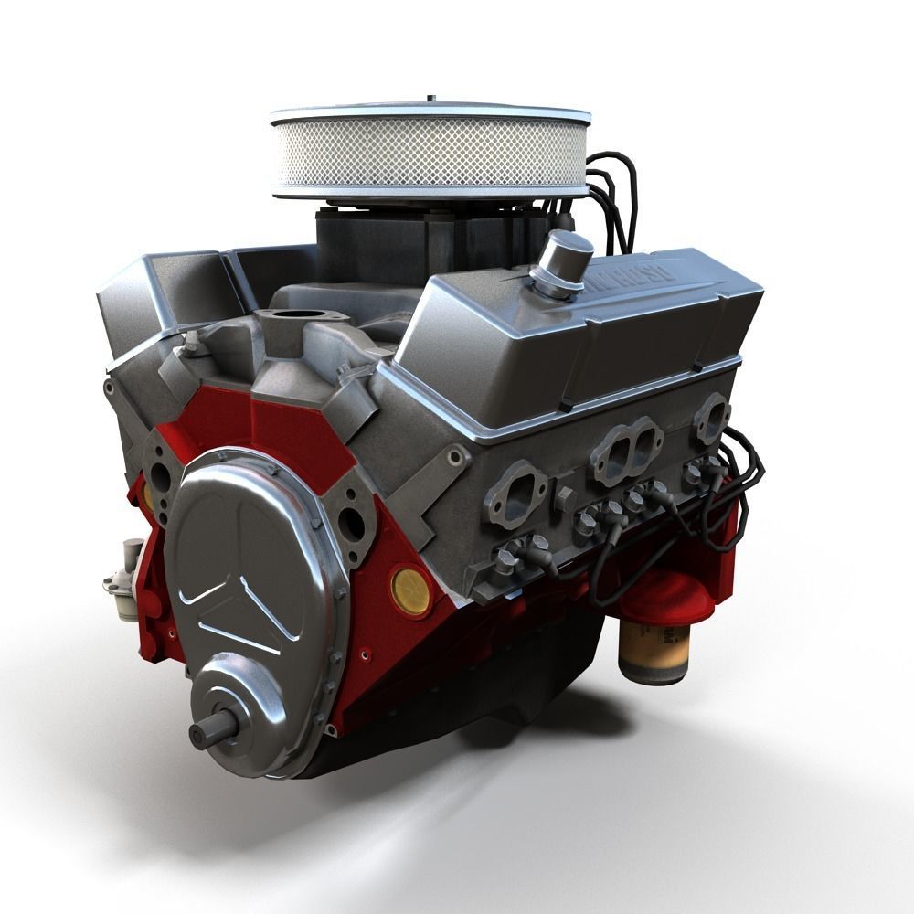 V8 muscle car engine Low-poly 3D model_1