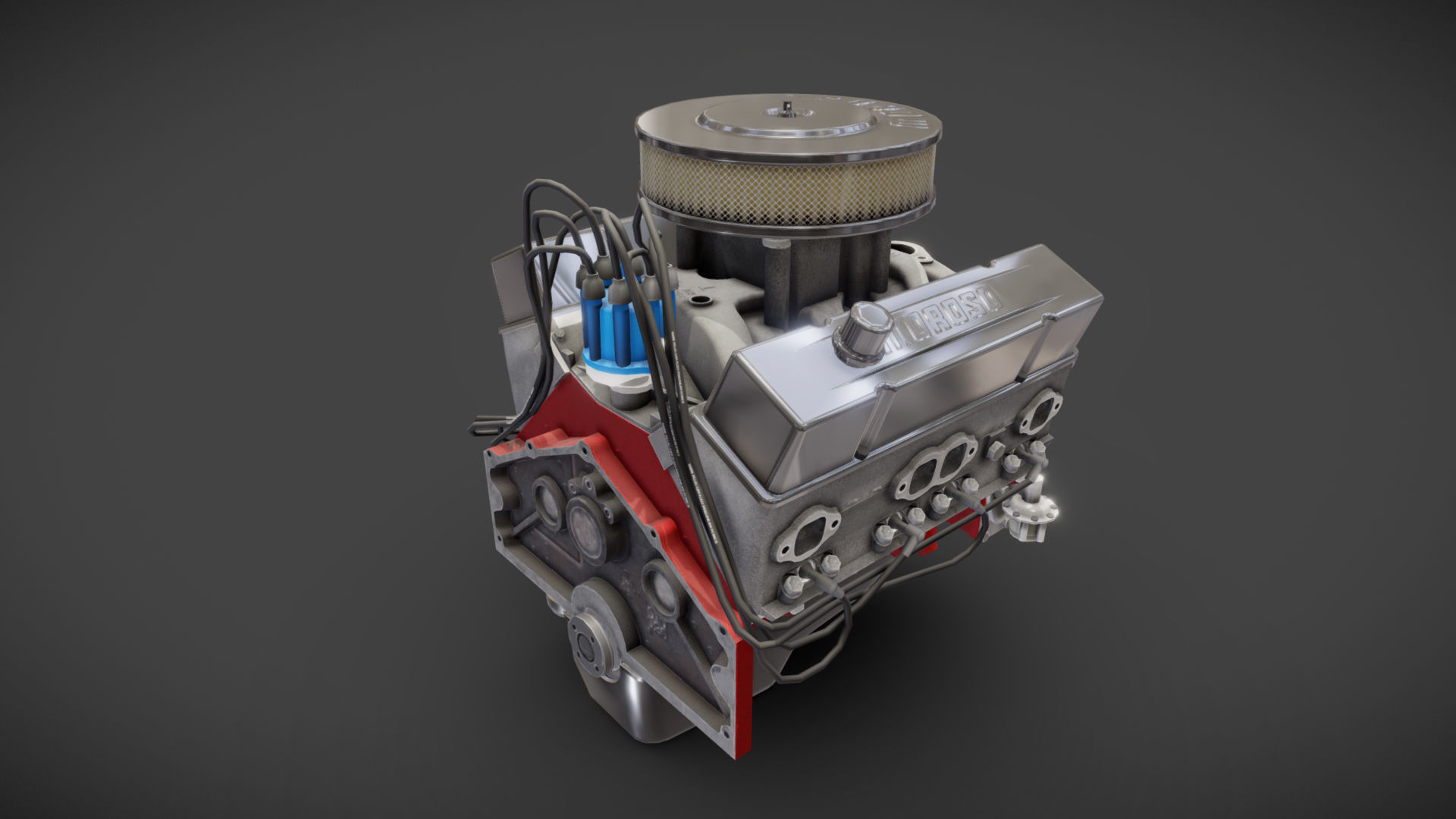 V8 muscle car engine Low-poly 3D model_22