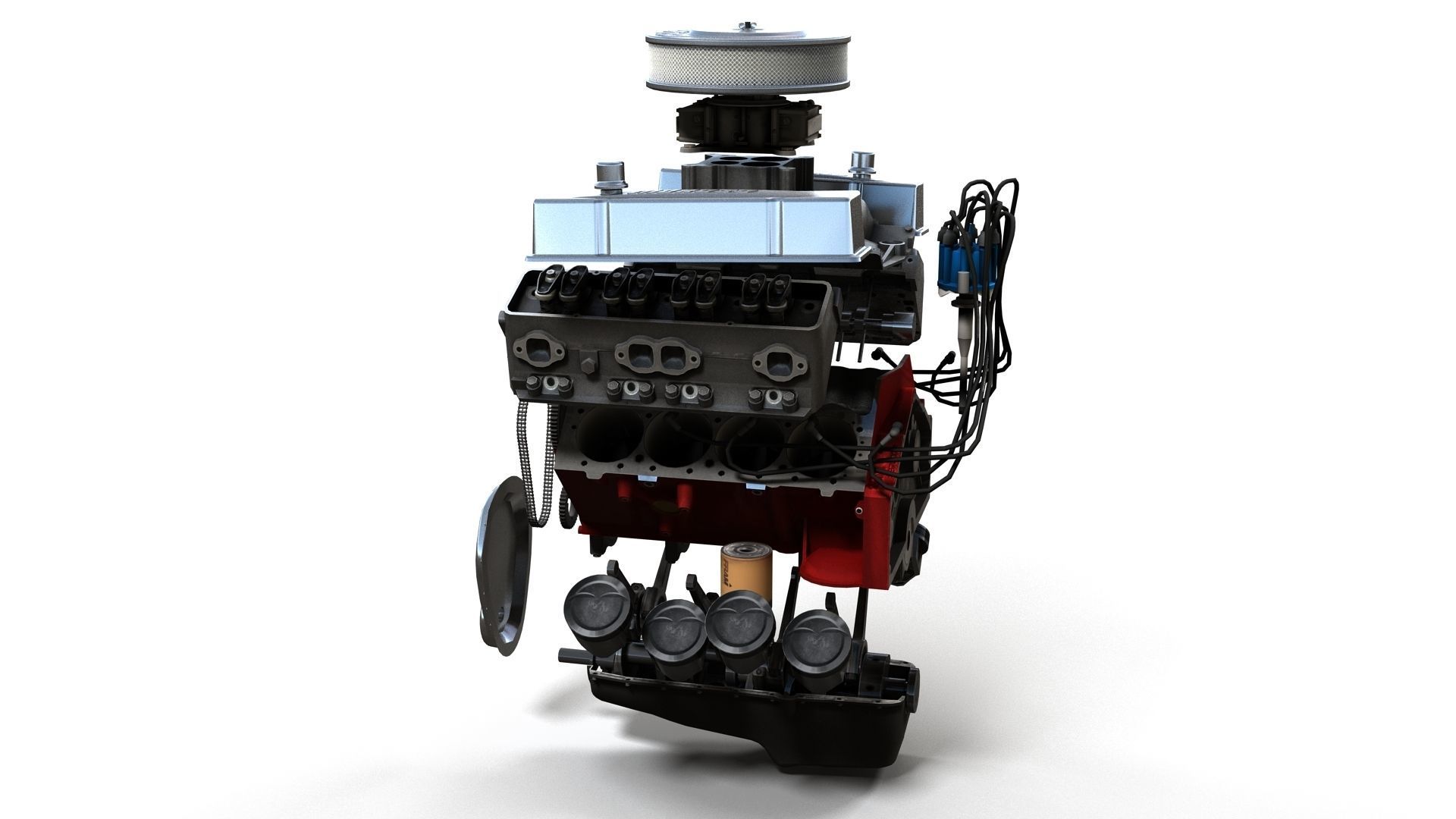 V8 muscle car engine Low-poly 3D model_43