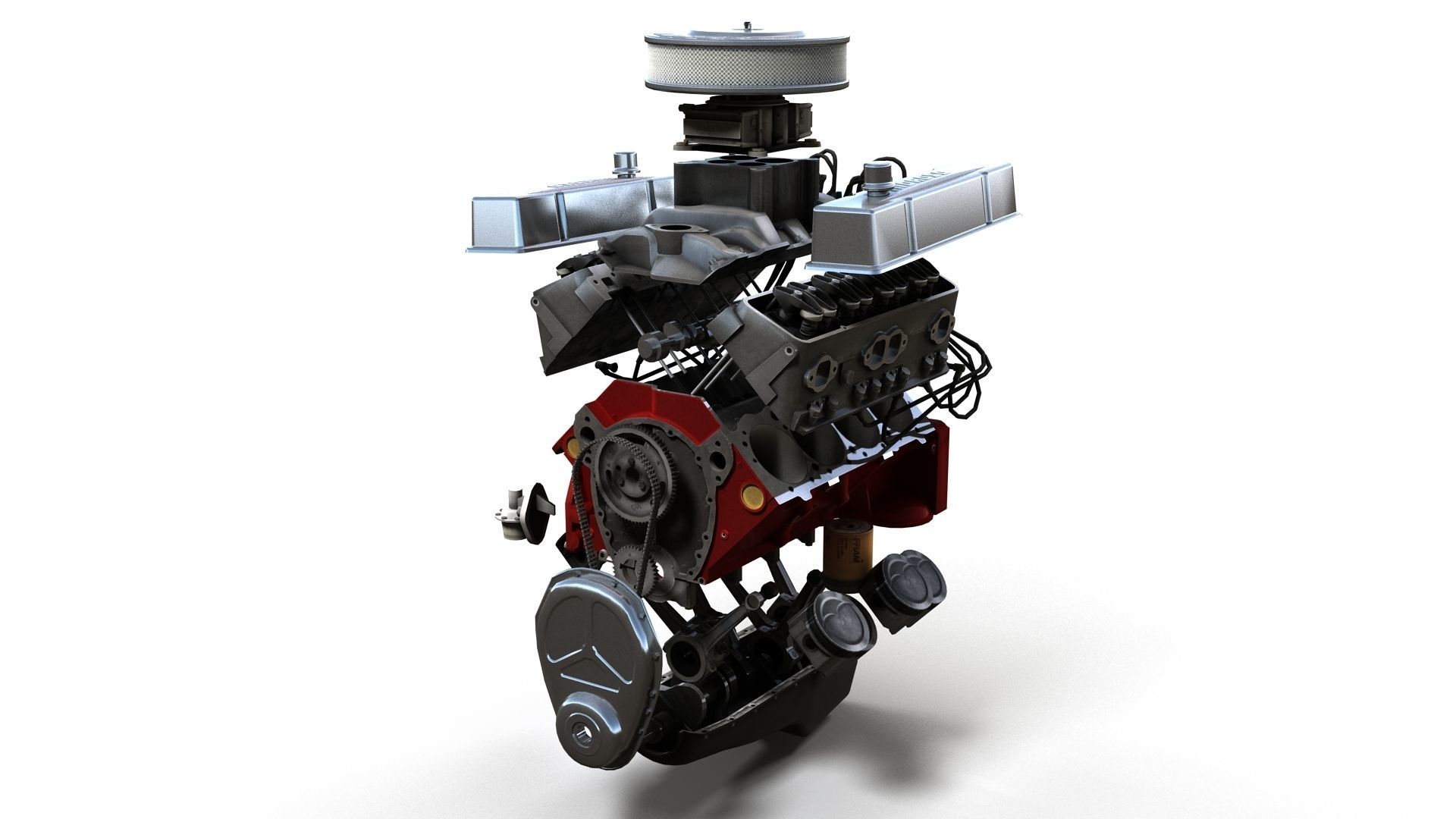 V8 muscle car engine Low-poly 3D model_47