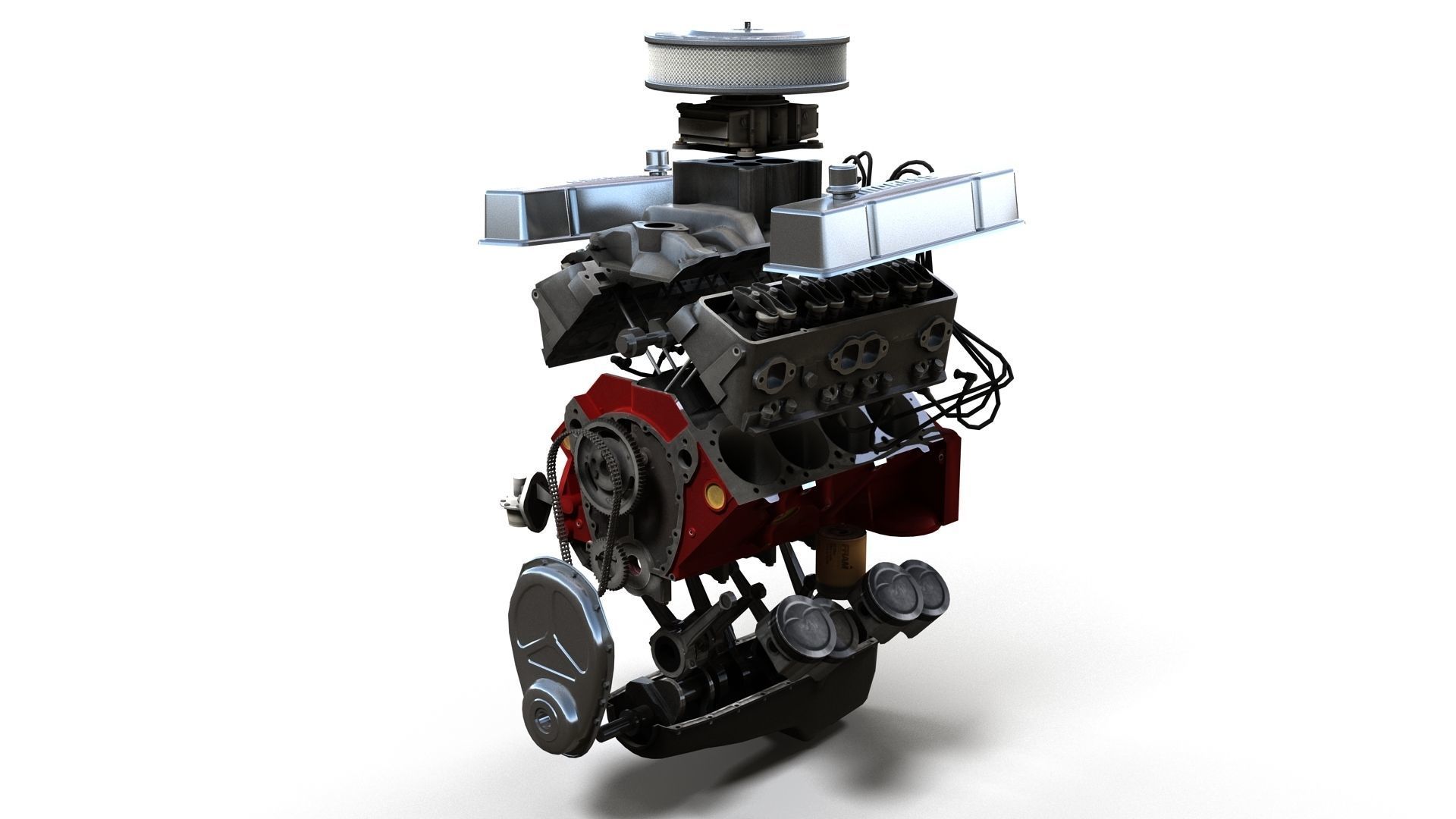 V8 muscle car engine Low-poly 3D model_42