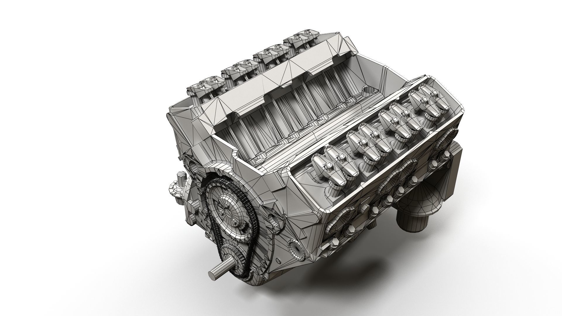 V8 muscle car engine Low-poly 3D model_20