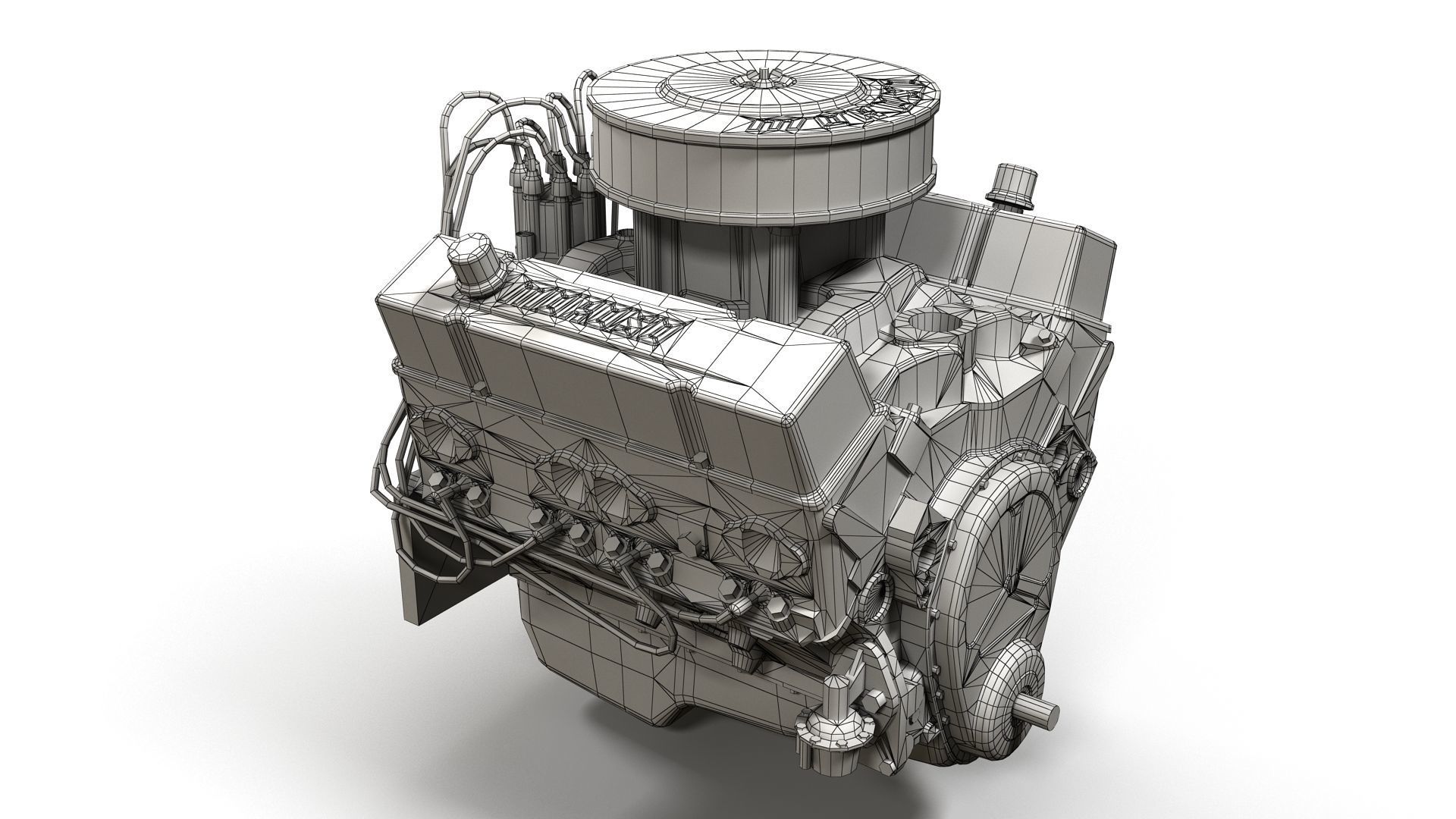 V8 muscle car engine Low-poly 3D model_18