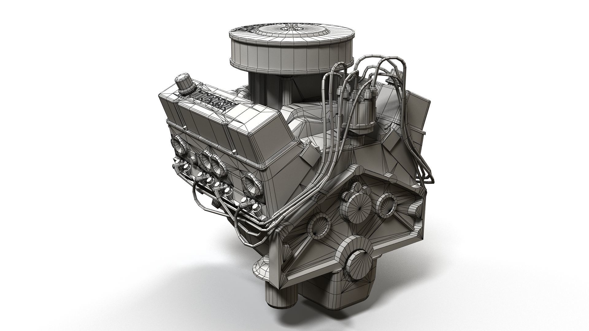 V8 muscle car engine Low-poly 3D model_38