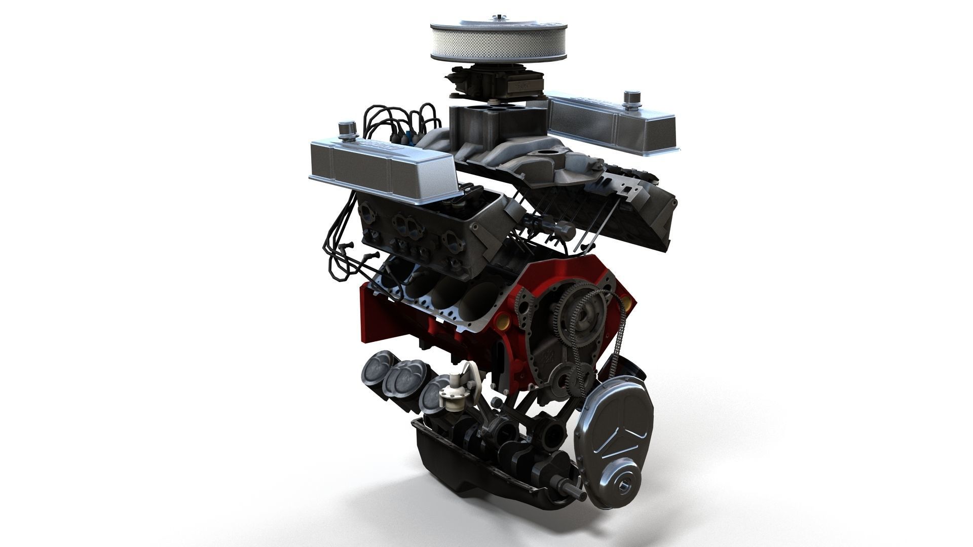 V8 muscle car engine Low-poly 3D model_45