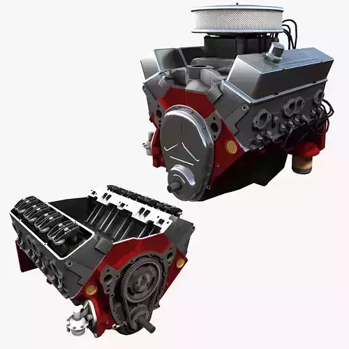 V8 muscle car engine Low-poly 3D model