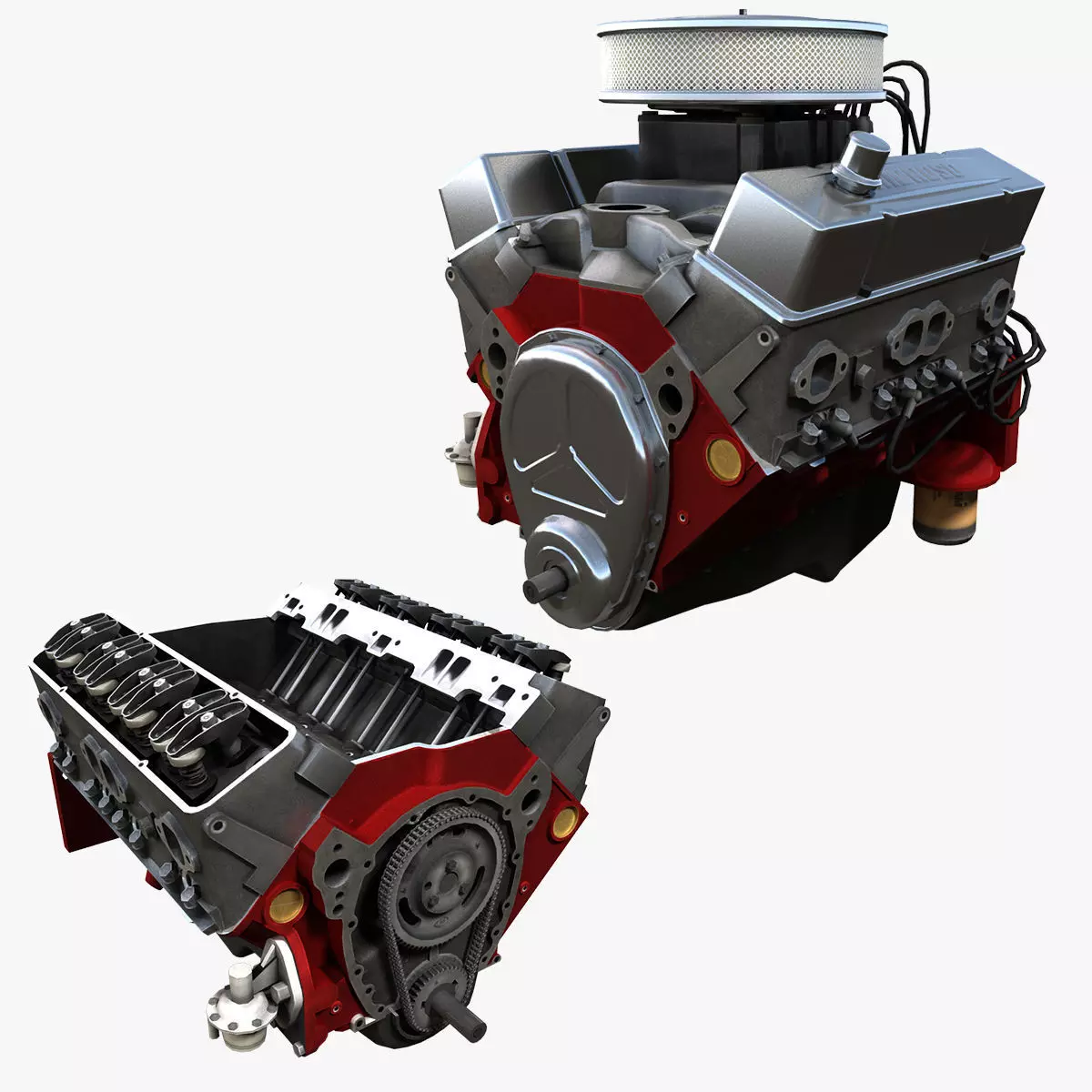 V8 muscle car engine Low-poly 3D model_0