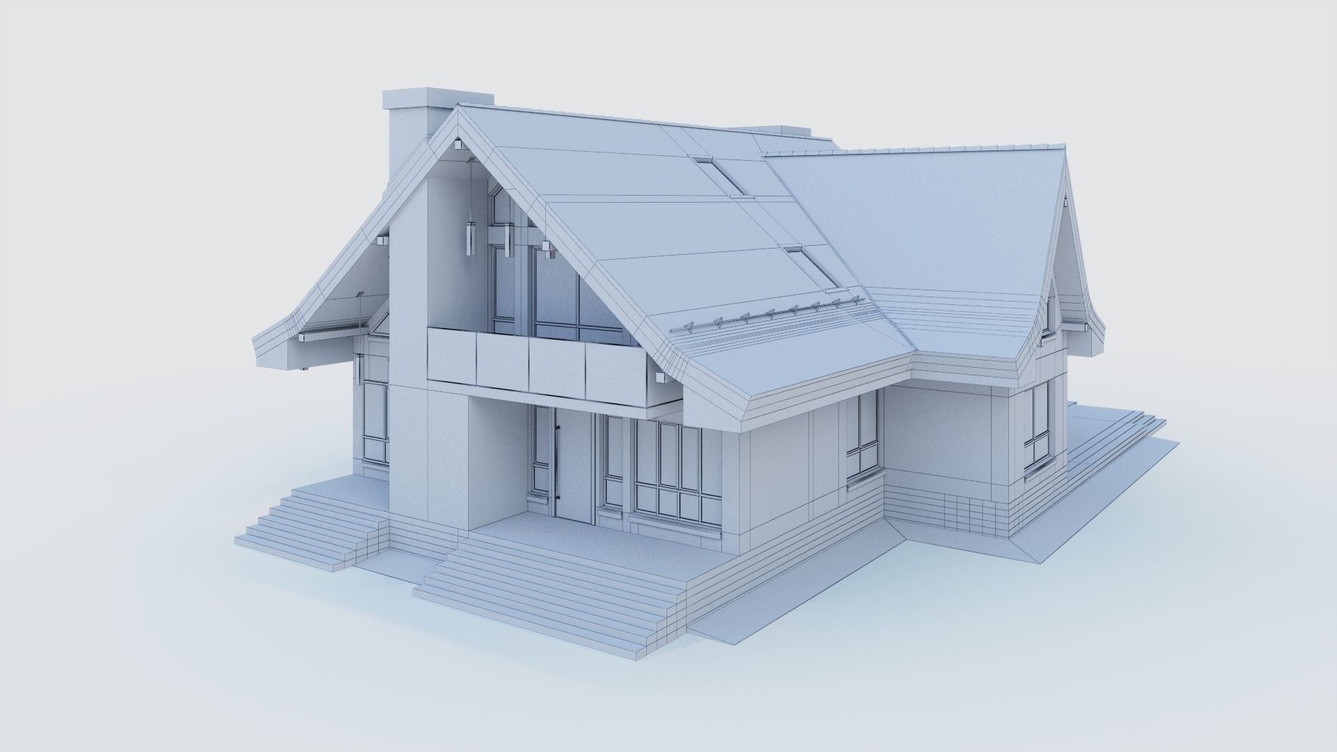 Modern half-timbered house with a residential attic 3D model_31
