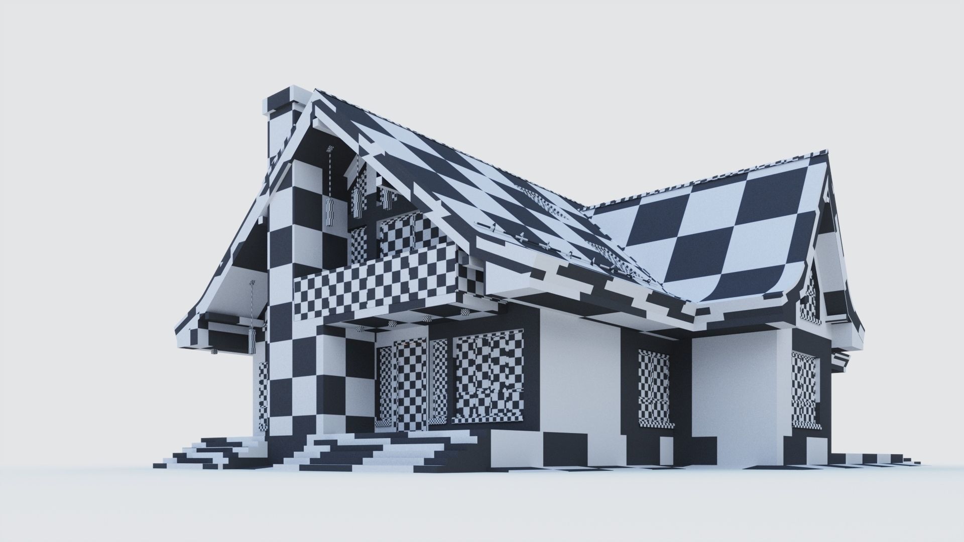 Modern half-timbered house with a residential attic 3D model_13