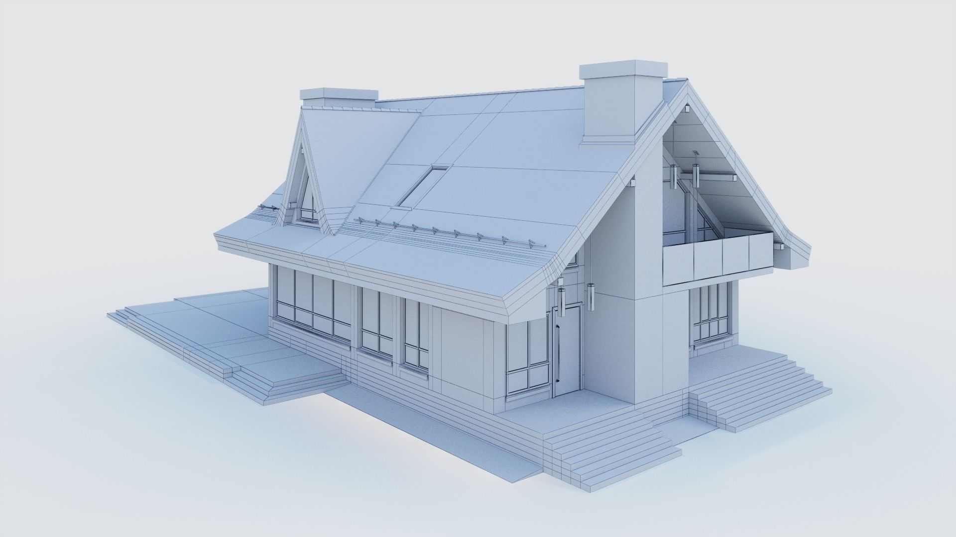 Modern half-timbered house with a residential attic 3D model_30