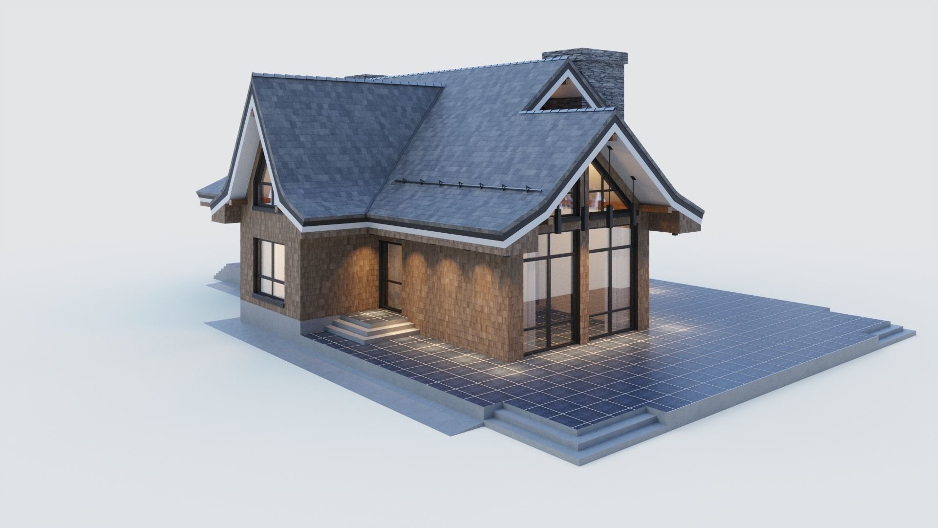 Modern half-timbered house with a residential attic 3D model_10