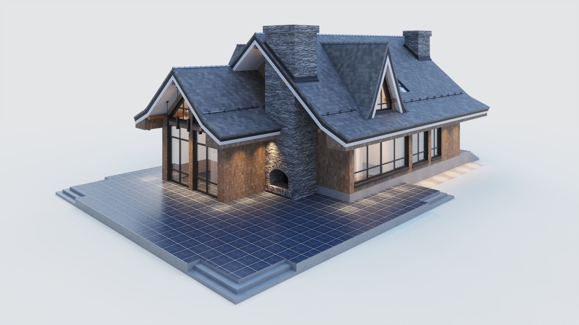 Modern half-timbered house with a residential attic 3D model_11