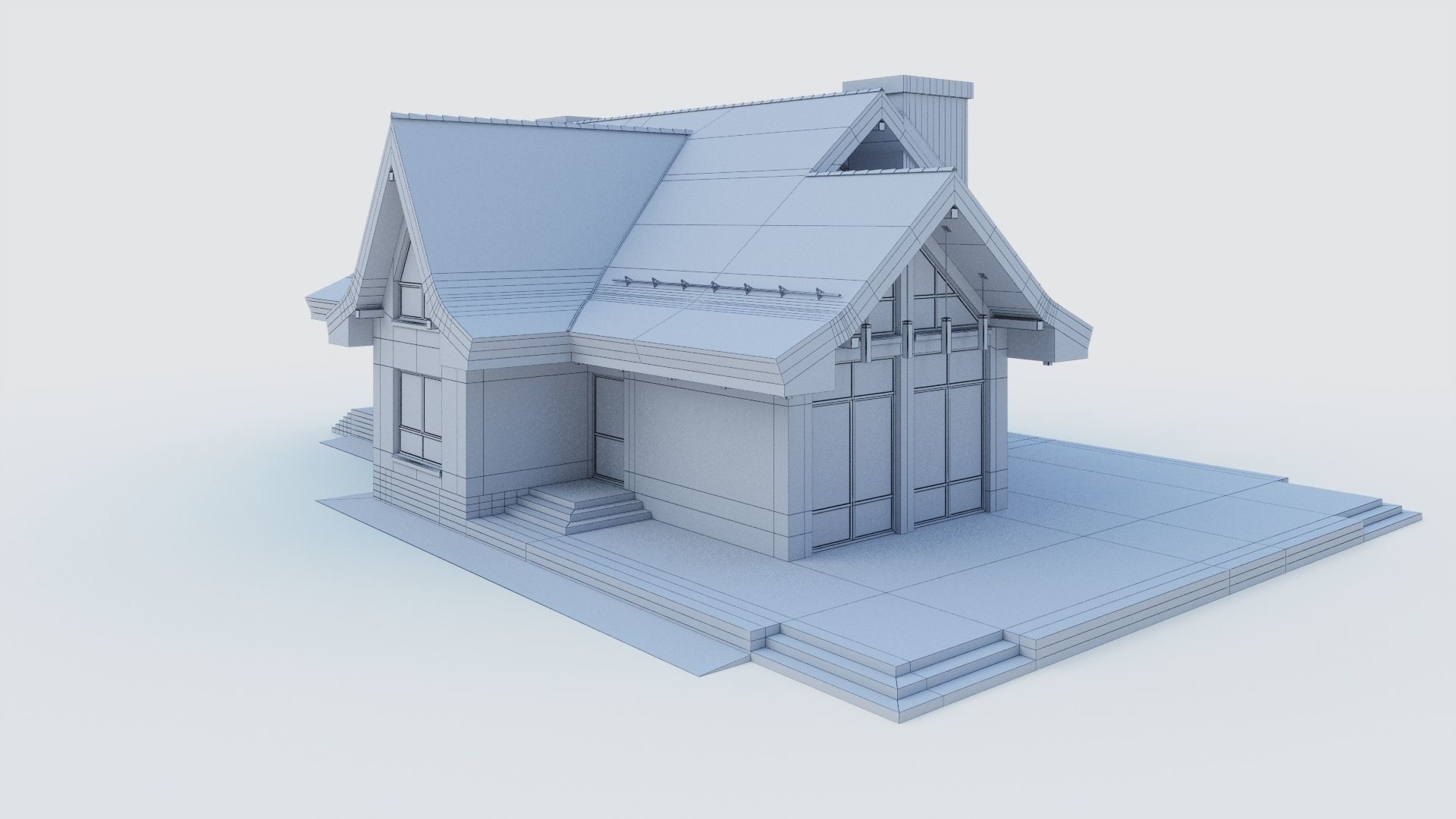Modern half-timbered house with a residential attic 3D model_32