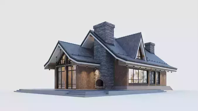 Modern half-timbered house with a residential attic 3D model