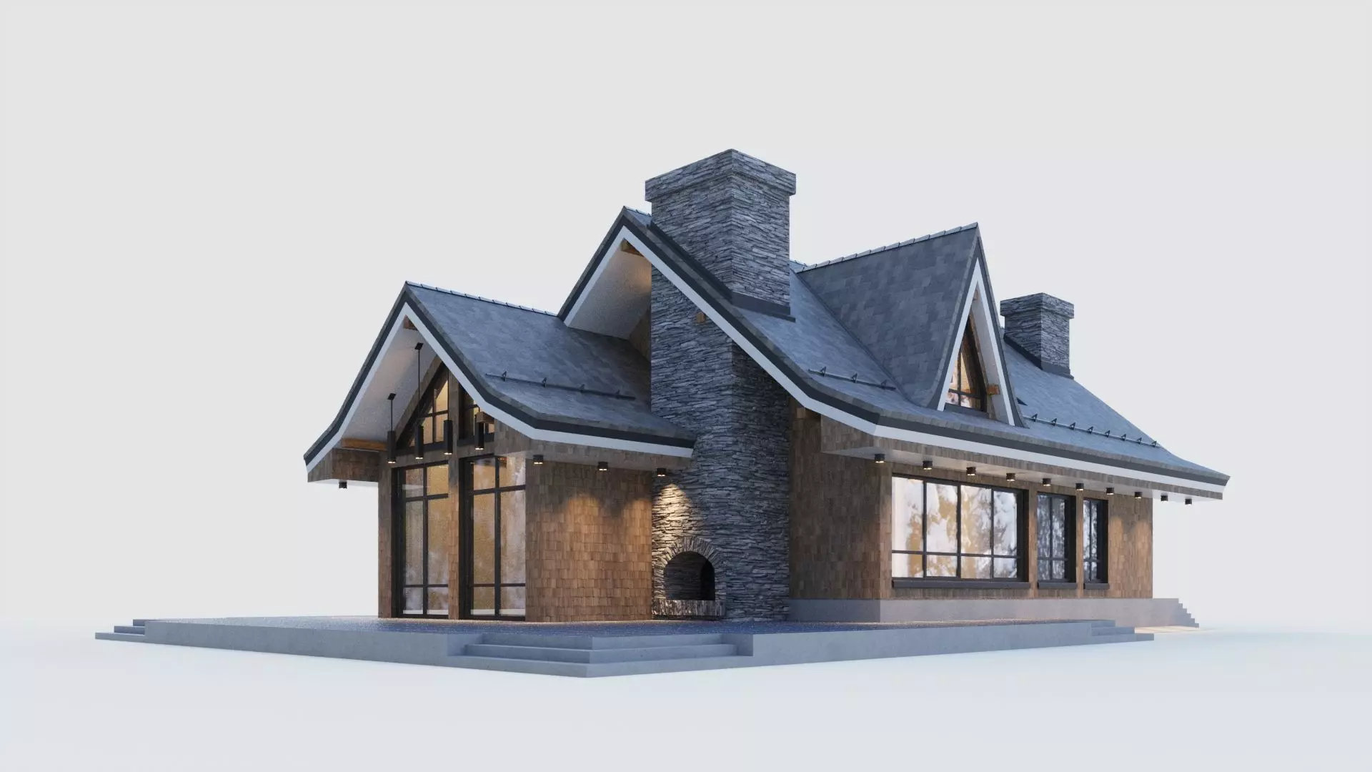 Modern half-timbered house with a residential attic 3D model_0